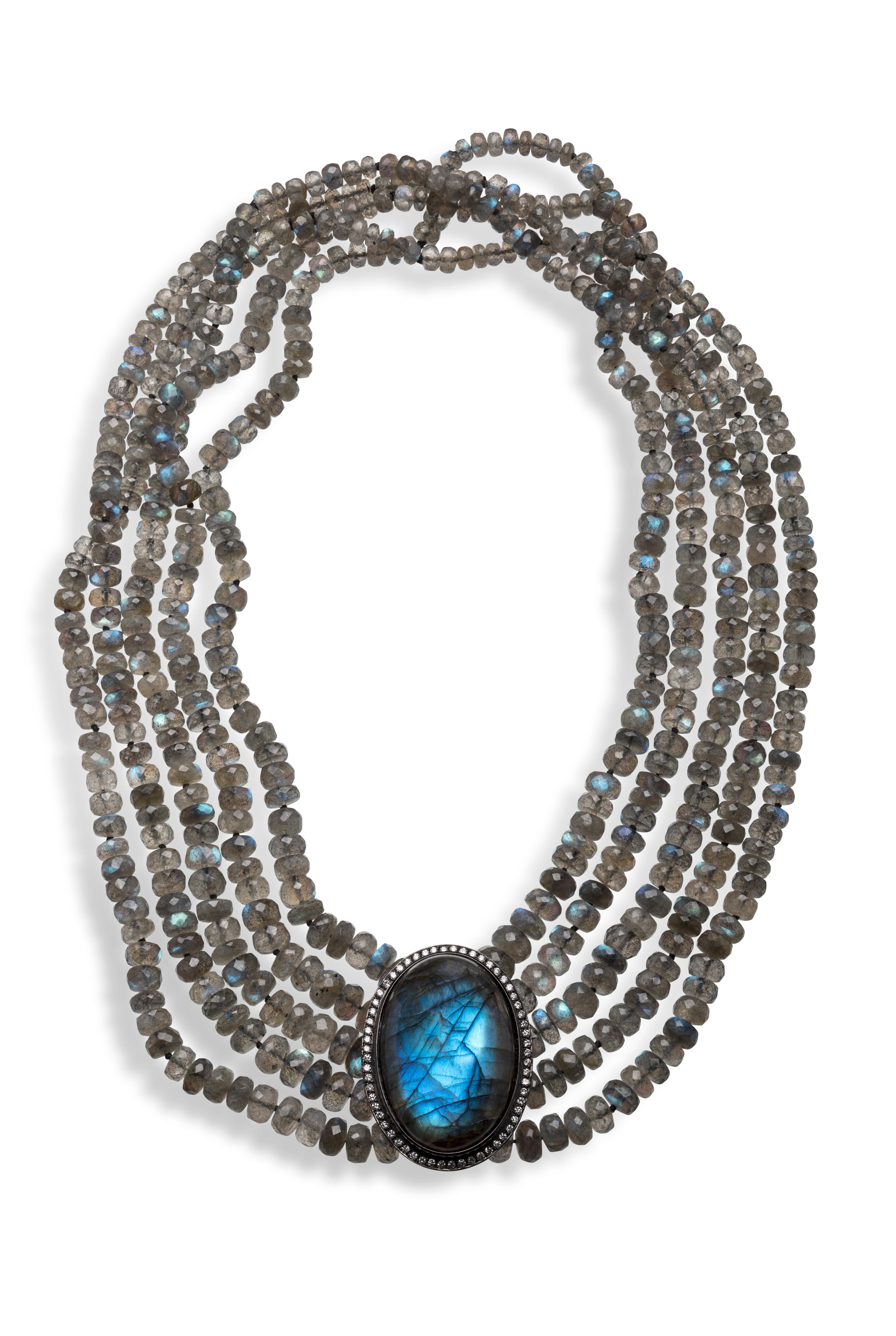18 Karat Schwarzer Rhodium-Weißgold Labradorit-Halskette mit Diamanten, von Gloria Bass (Zeitgenössisch) im Angebot