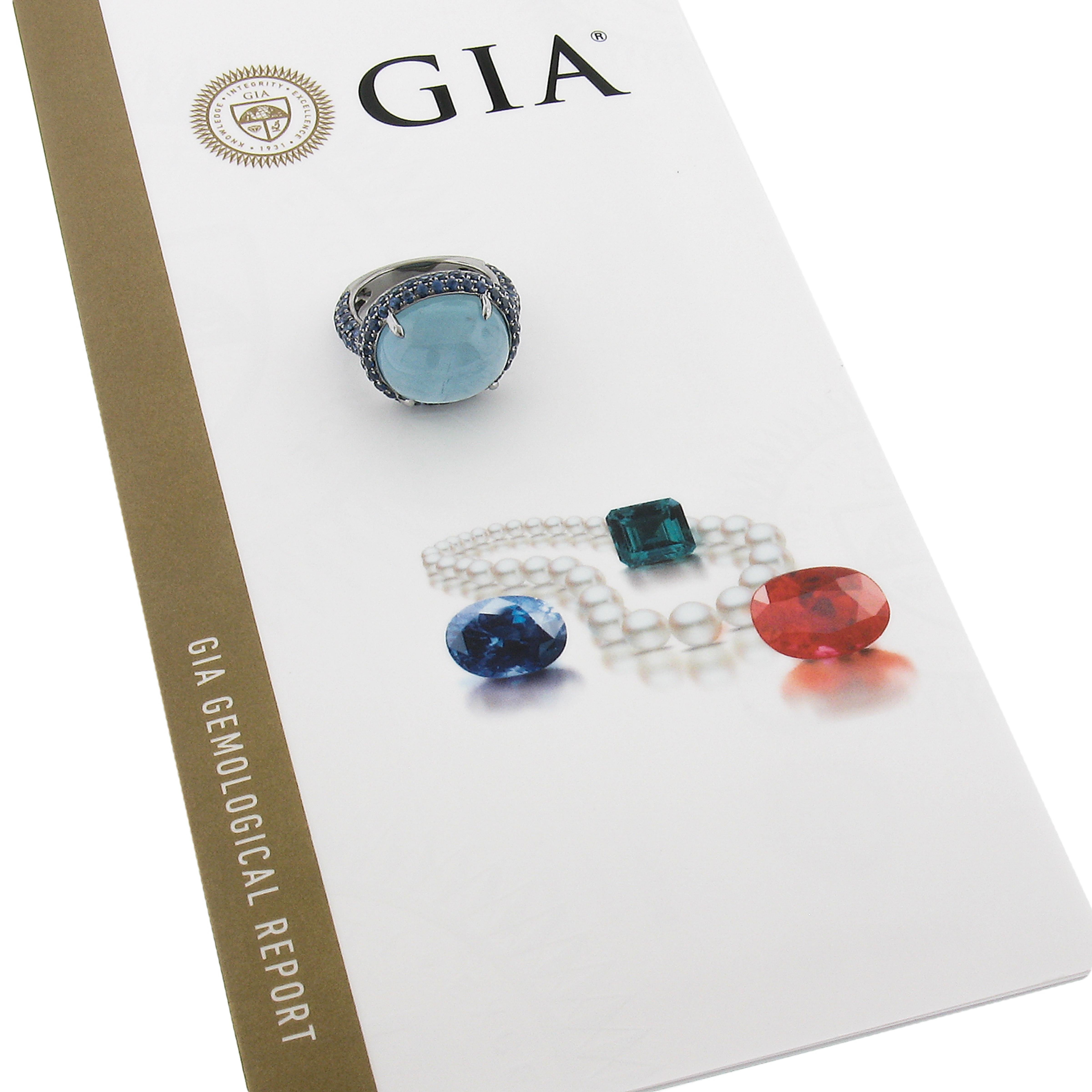 18K Blackened Gold Pave Sapphire and GIA 15ct Rare Cat's Eye Aquamarine Ring For Sale 5