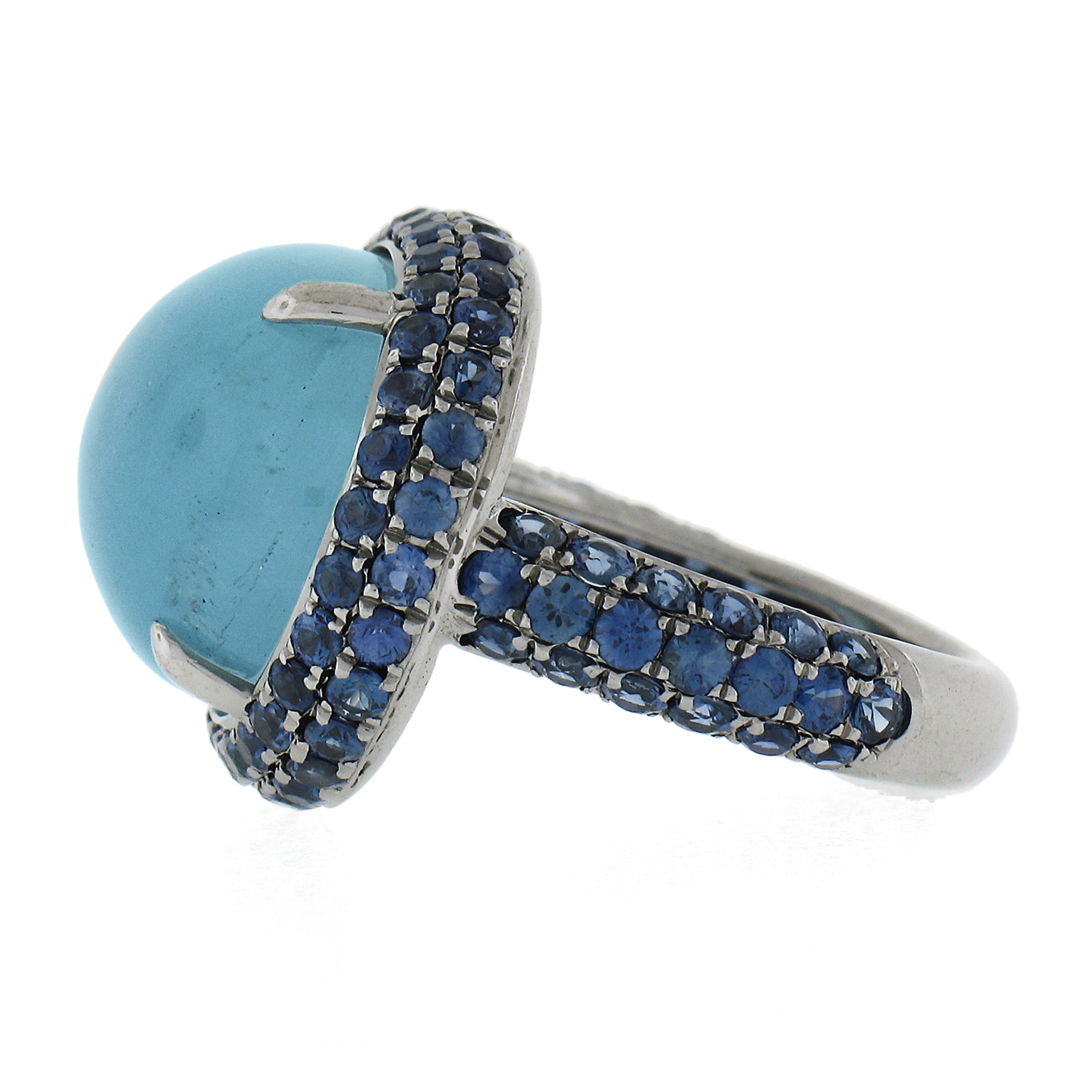 18K Blackened Gold Pave Sapphire and GIA 15ct Rare Cat's Eye Aquamarine Ring For Sale 1