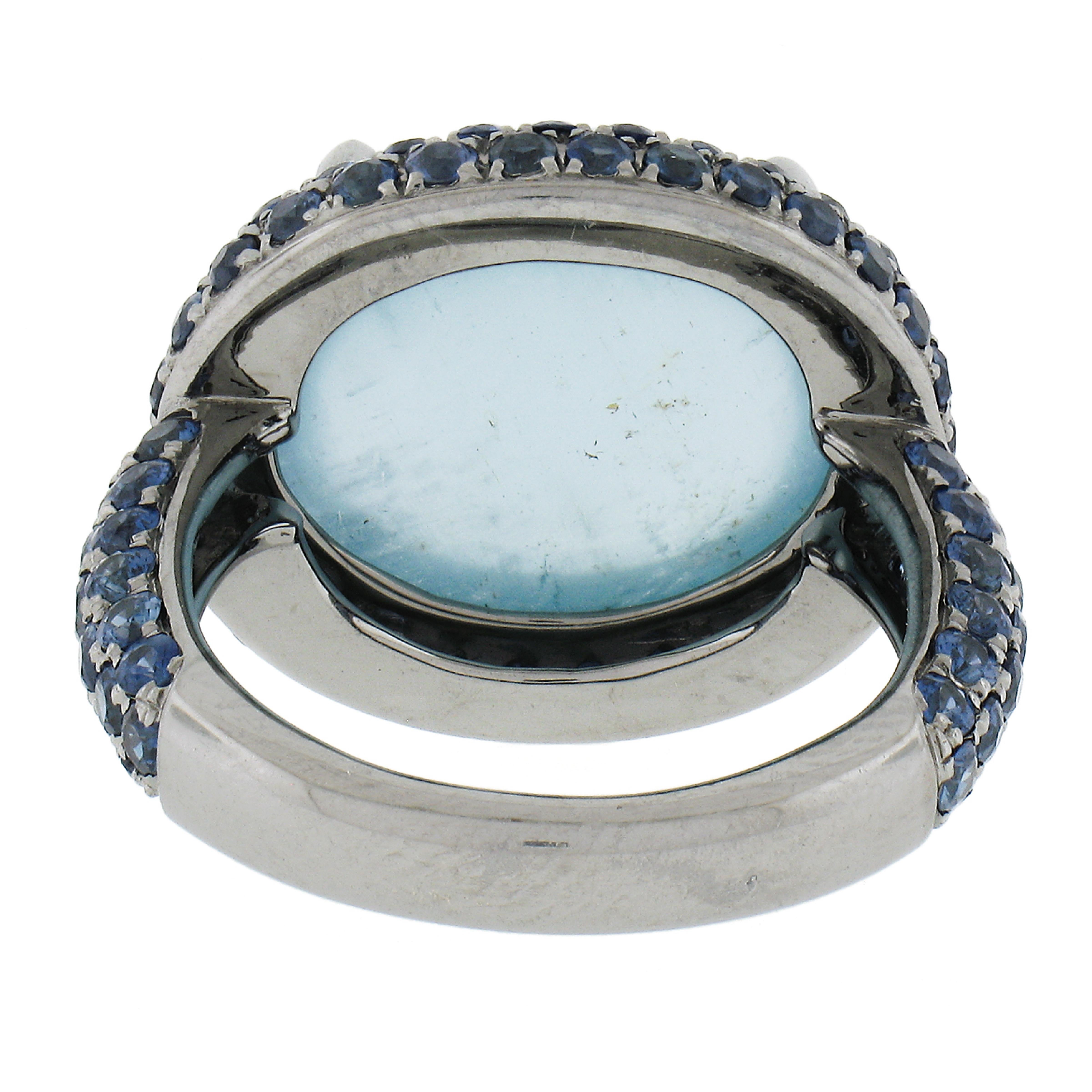 18K Blackened Gold Pave Sapphire and GIA 15ct Rare Cat's Eye Aquamarine Ring For Sale 2