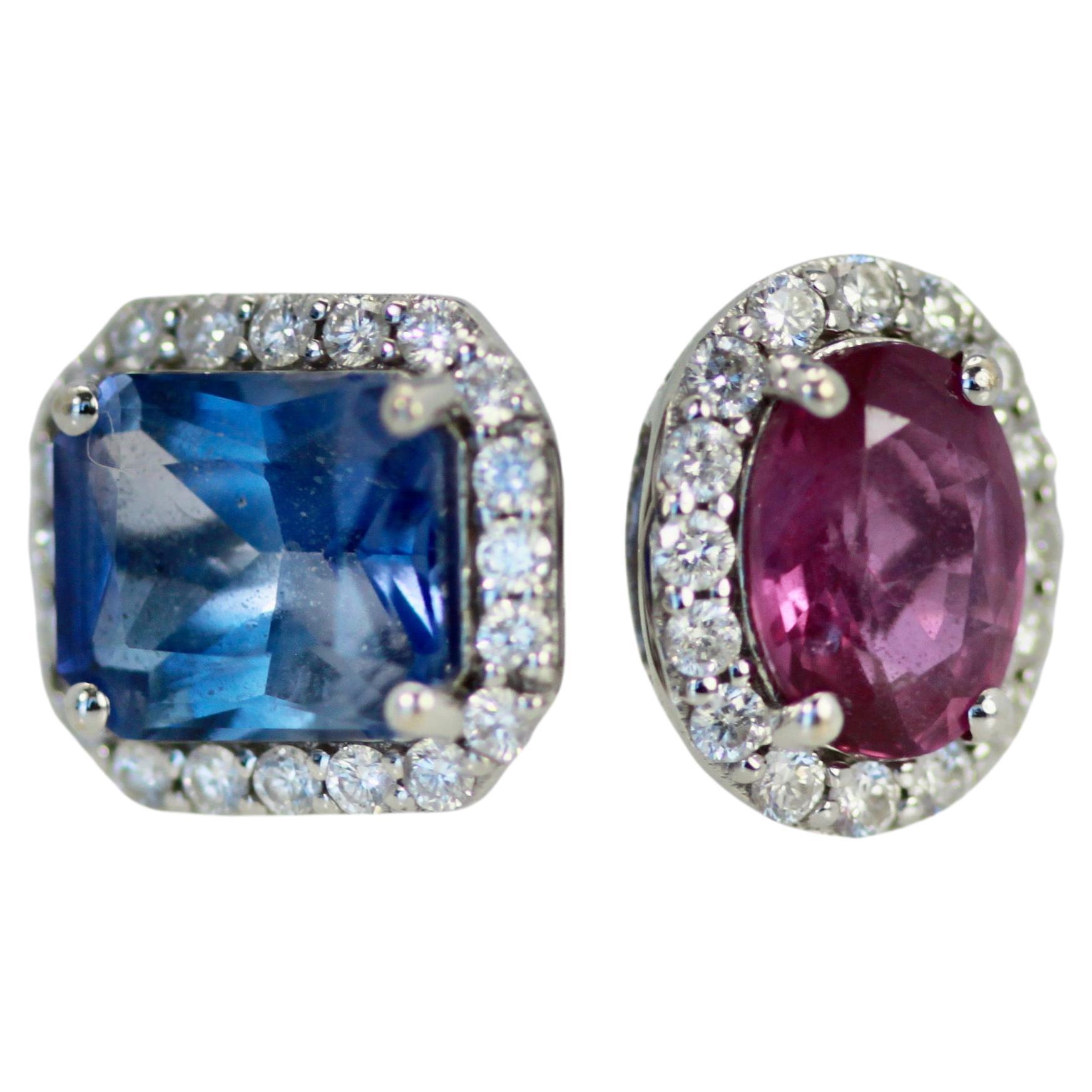 Bague en saphir bleu et rose 18 carats et diamants de 3,28 carats