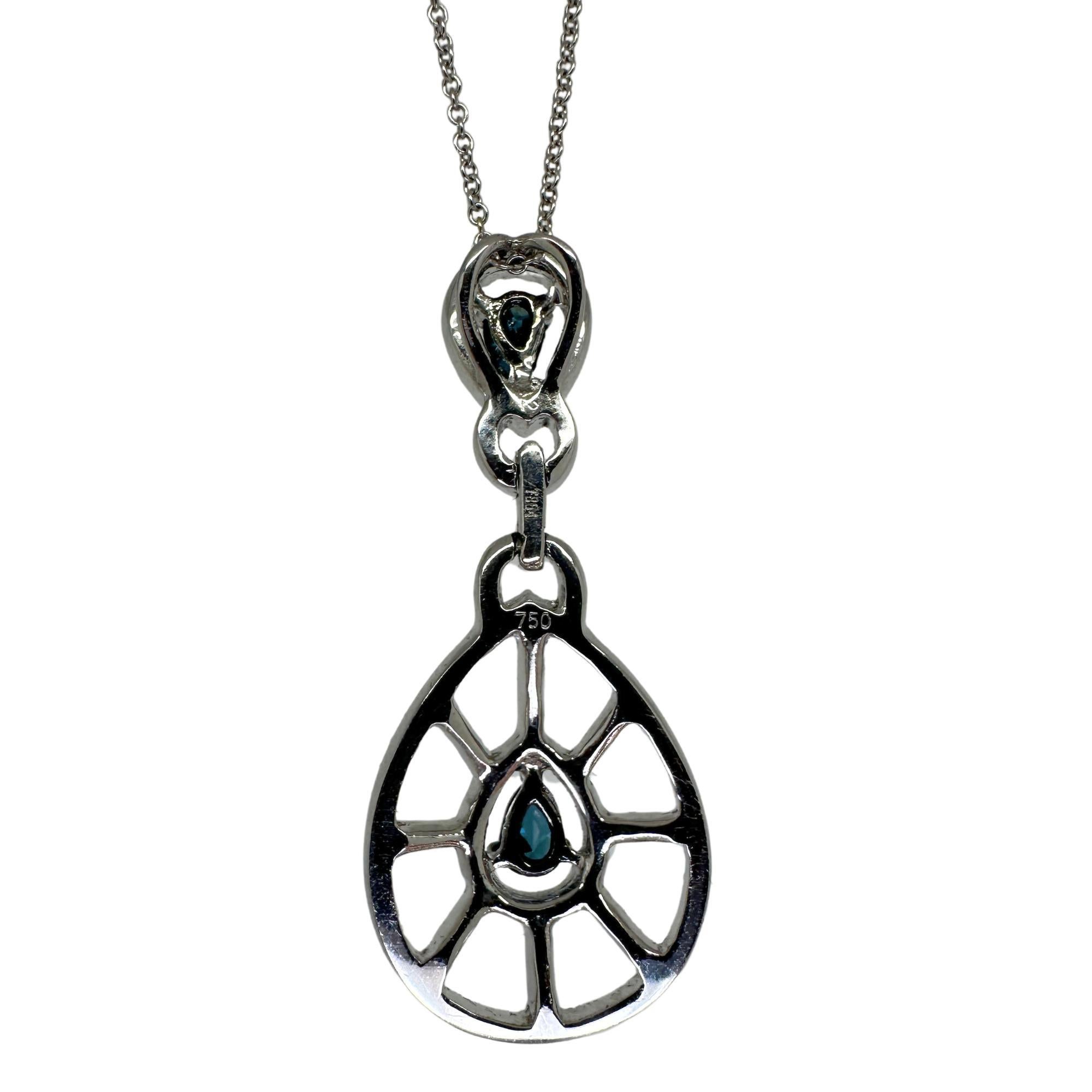 Pear Cut 18k Blue and White Diamond Pendant Necklace For Sale