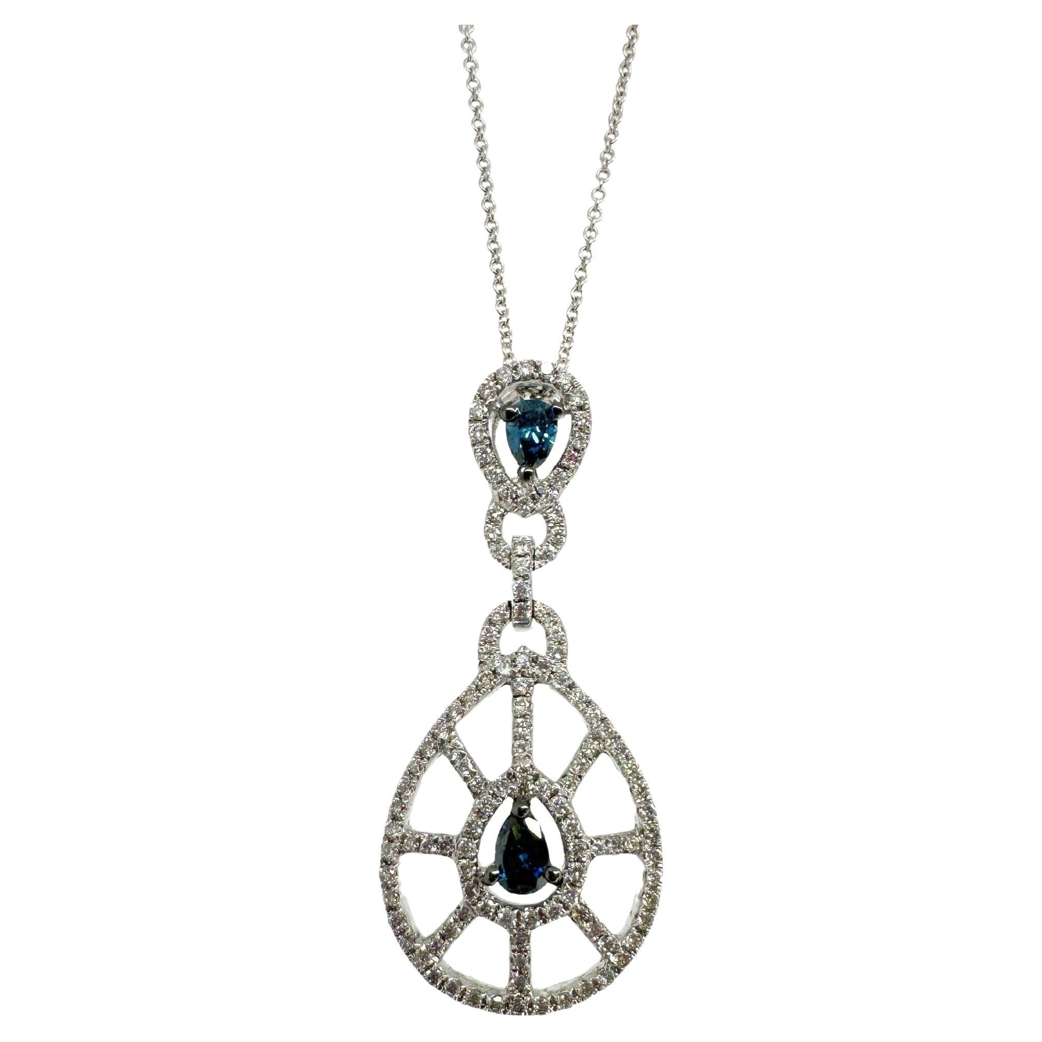 18k Blue and White Diamond Pendant Necklace For Sale