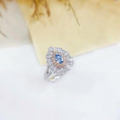 18K Vivid Blue Diamond Pink Diamond Double Halo Cocktail Ring/Pendant