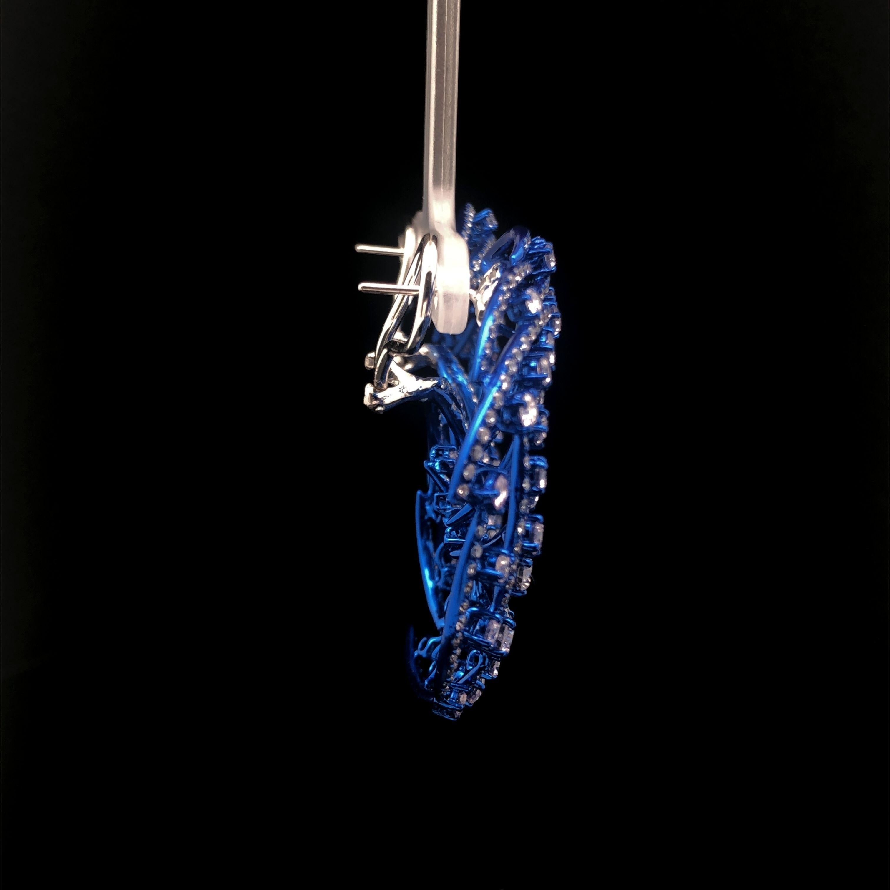 Women's or Men's 18K Blue Electrophoretic Coating 7.90 CT Diamond Semi-Hoop Earring For Sale