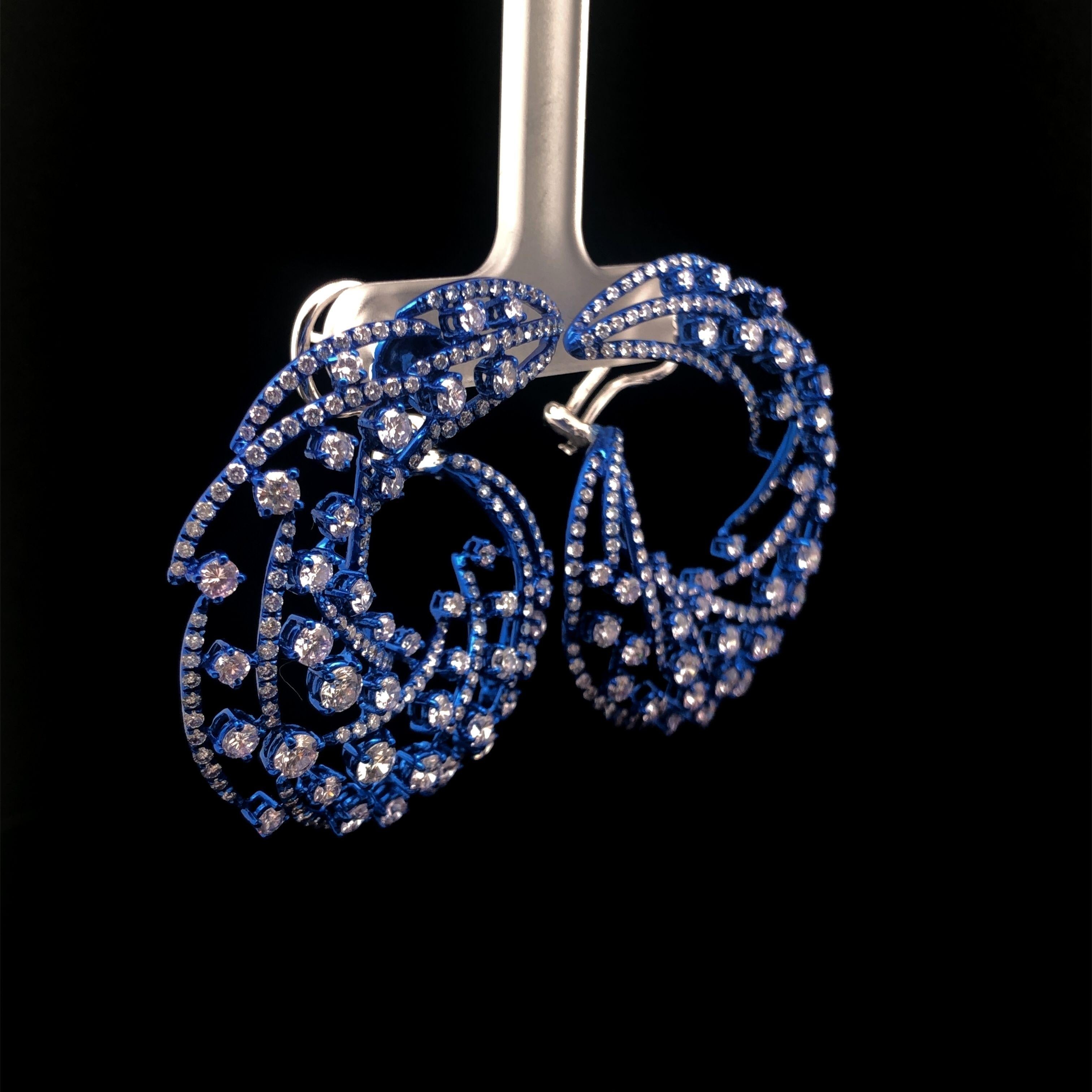 18K Blue Electrophoretic Coating 7.90 CT Diamond Semi-Hoop Earring For Sale 1