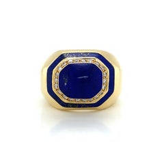 18k Blue Lapis Diamond Ring Yellow Gold