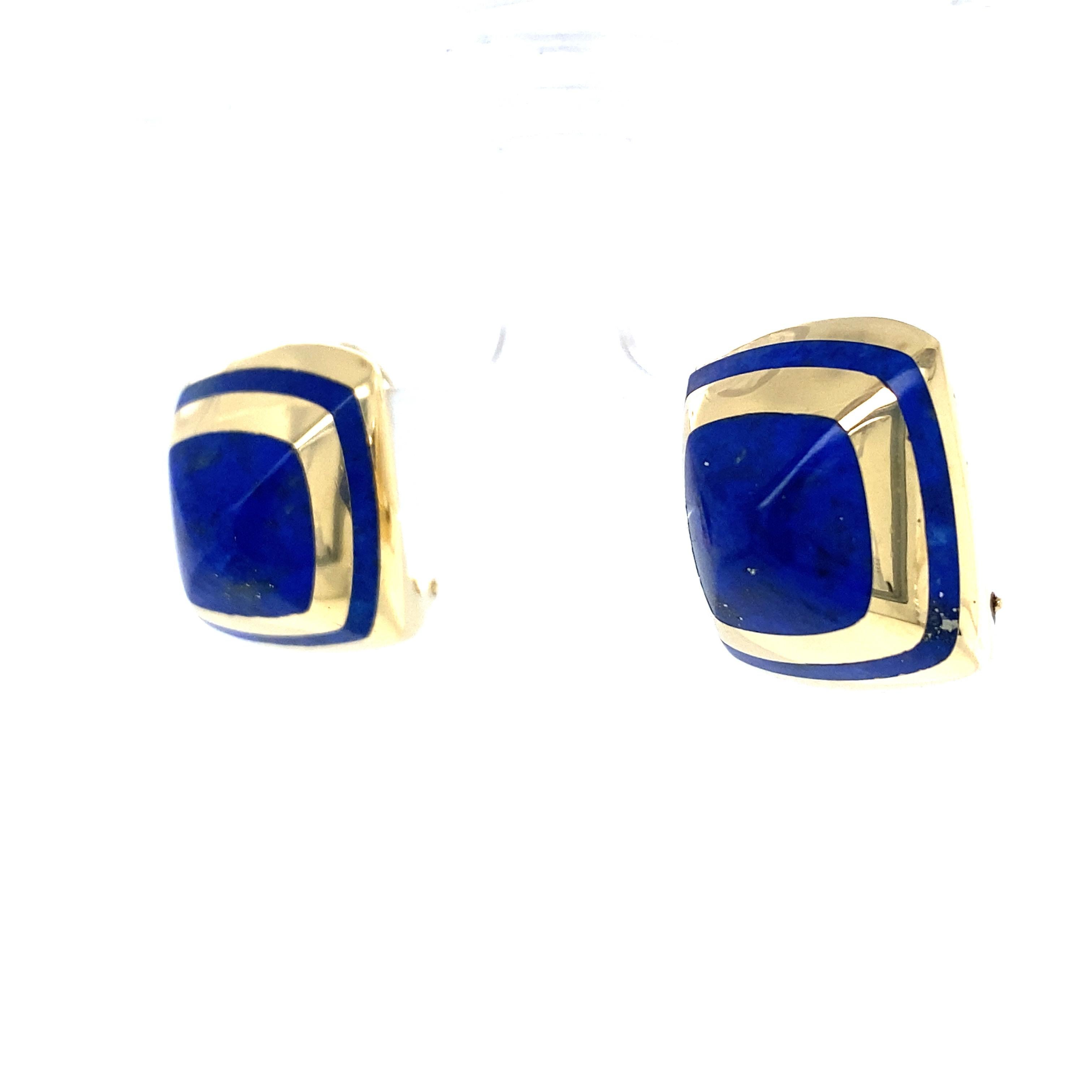 18k Blue Lapis Drop Lever-Back Earrings Yellow Gold In Good Condition For Sale In Boca Raton, FL
