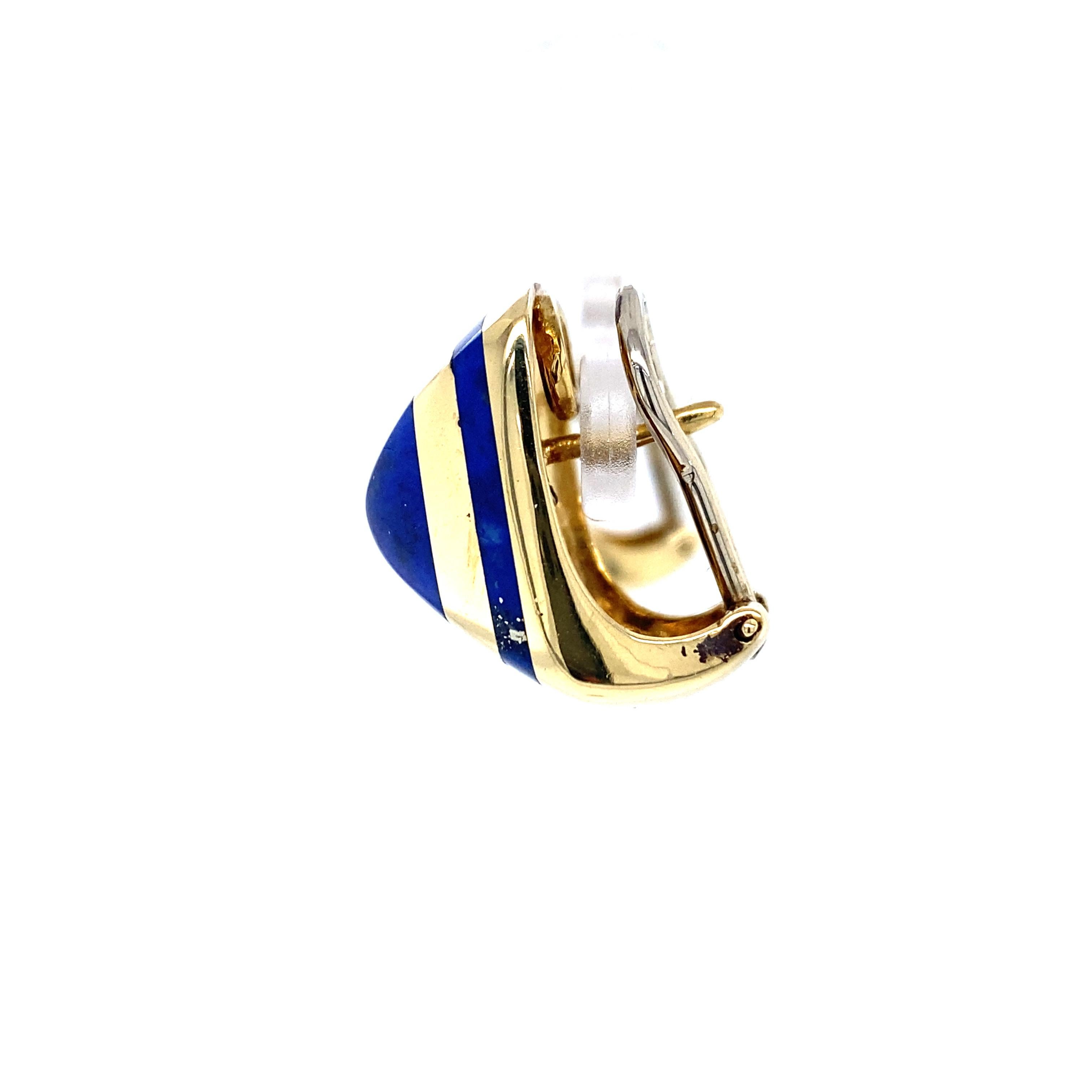 Women's 18k Blue Lapis Drop Lever-Back Earrings Yellow Gold For Sale
