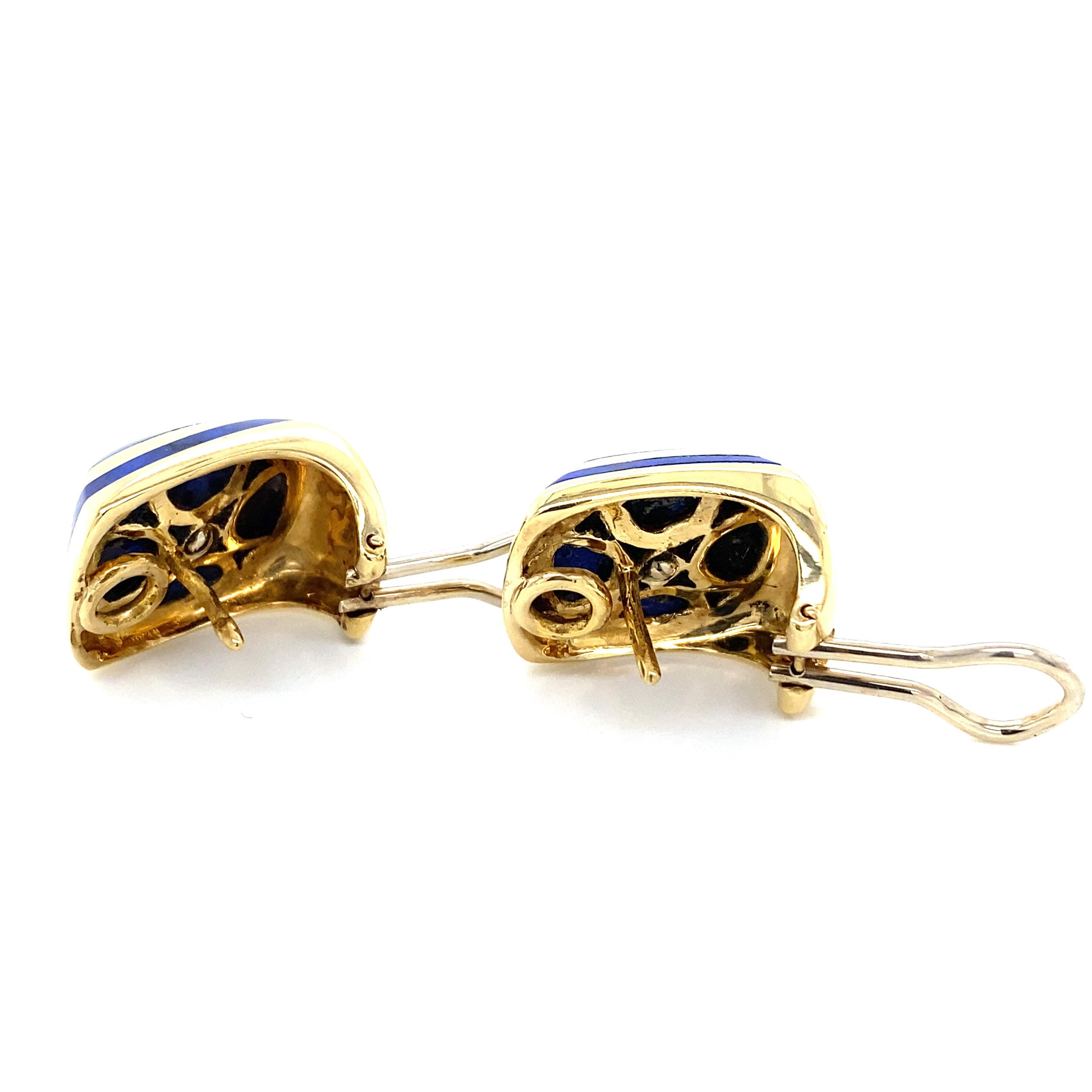 18k Blue Lapis Drop Lever-Back Earrings Yellow Gold For Sale 2