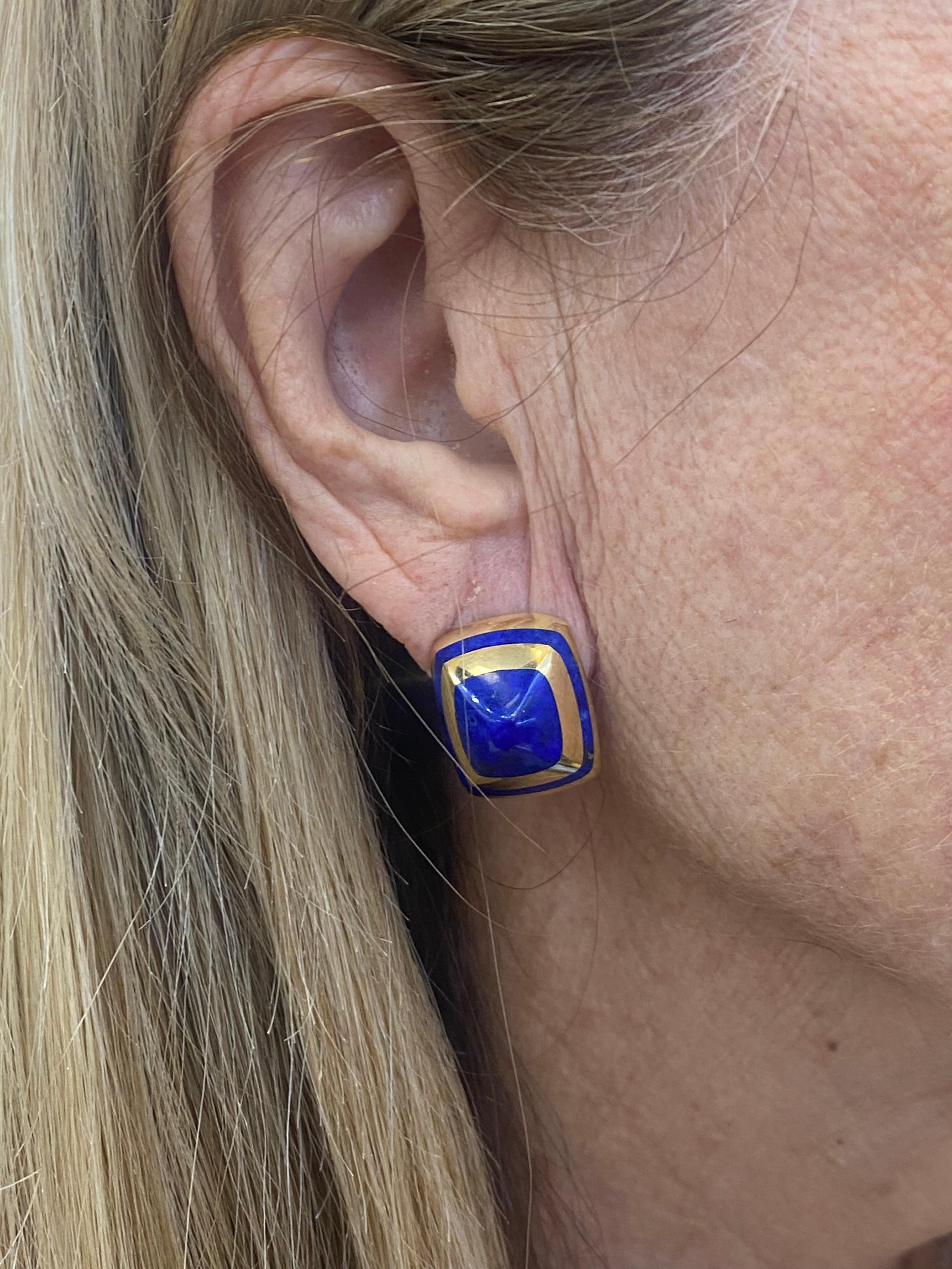 18k Blue Lapis Drop Lever-Back Earrings Yellow Gold For Sale 4