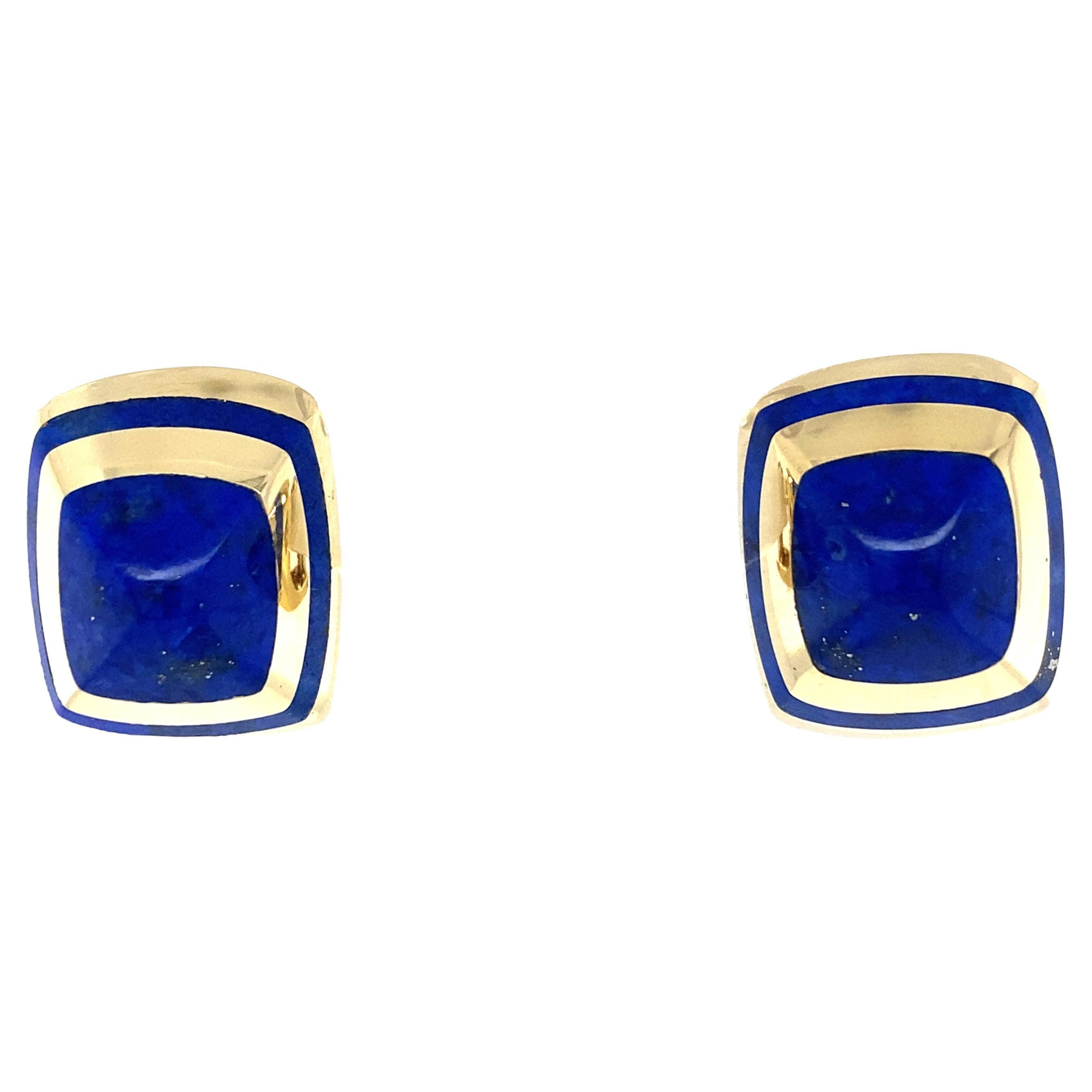 18k Blue Lapis Drop Lever-Back Earrings Yellow Gold For Sale