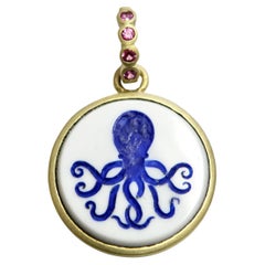 18k Blue Octopus Intaglio enhancer w sapphire bail