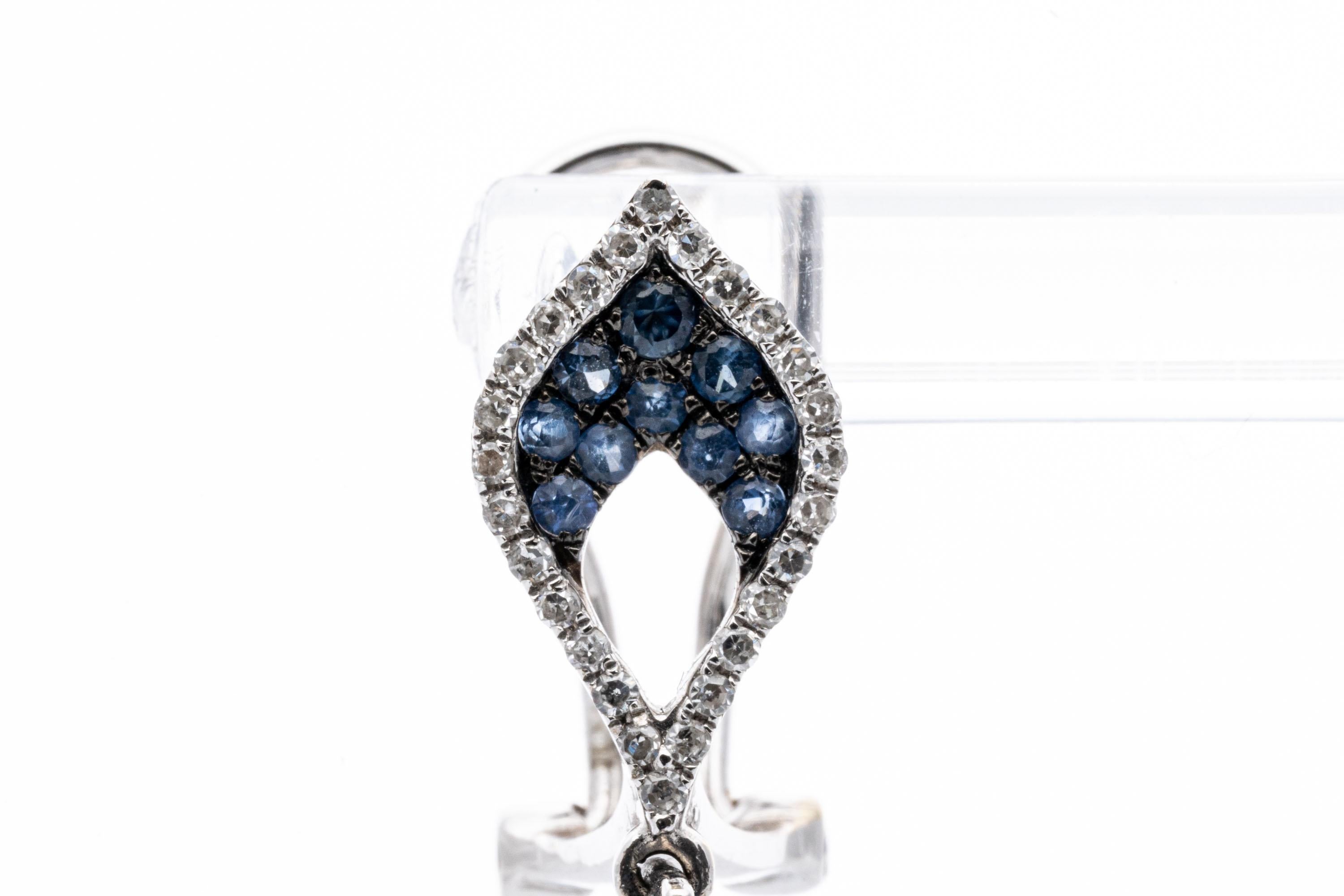 Contemporary 18k Gold Sapphire and Pave Diamond Swirled Chevron Drop Earrings, App. 1.24 TCW