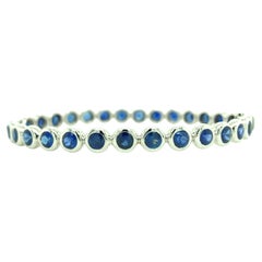 18K Blue Sapphire Bezel Bangle Bracelet White Gold
