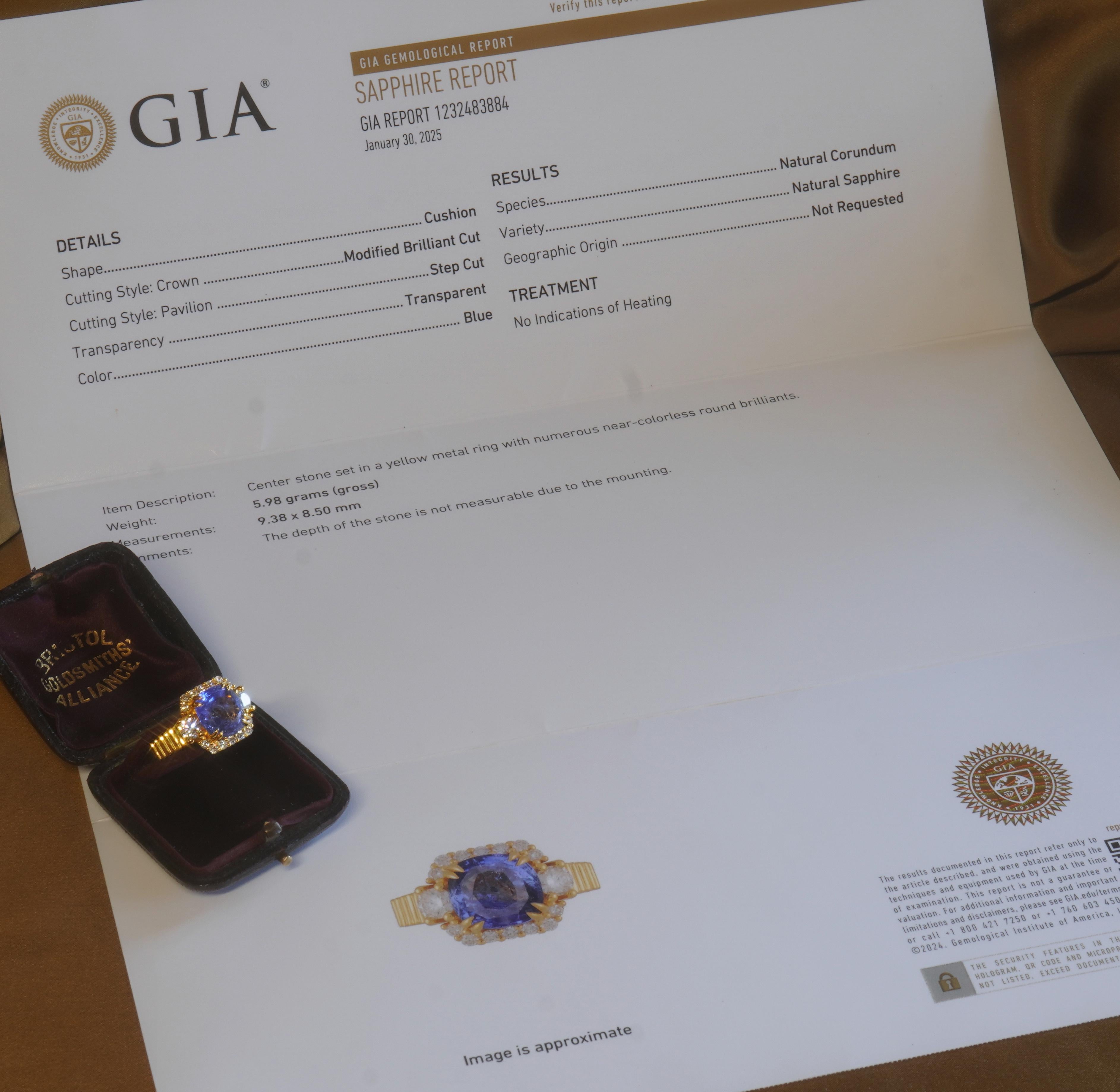 Bague de fiançailles vintage de 4,96 carats avec saphir bleu 18 carats non chauffé GIA, certifiée VS Bon état - En vente à Sylvania, GA