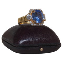 18K Blue Sapphire Diamond Ring GIA Unheated Vintage Engagement VS Fine 4.96 Cts!