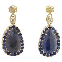 18K Blue Sapphire Earrings sliced vintage Sapphire Yellow Gold