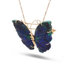 broche papillon bleuet en 18K fabriquée à la main avec une malachite azurite de 1 carat