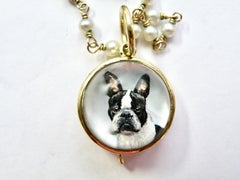 18k Boston Terrier Pug Reverse Crystal Pendant