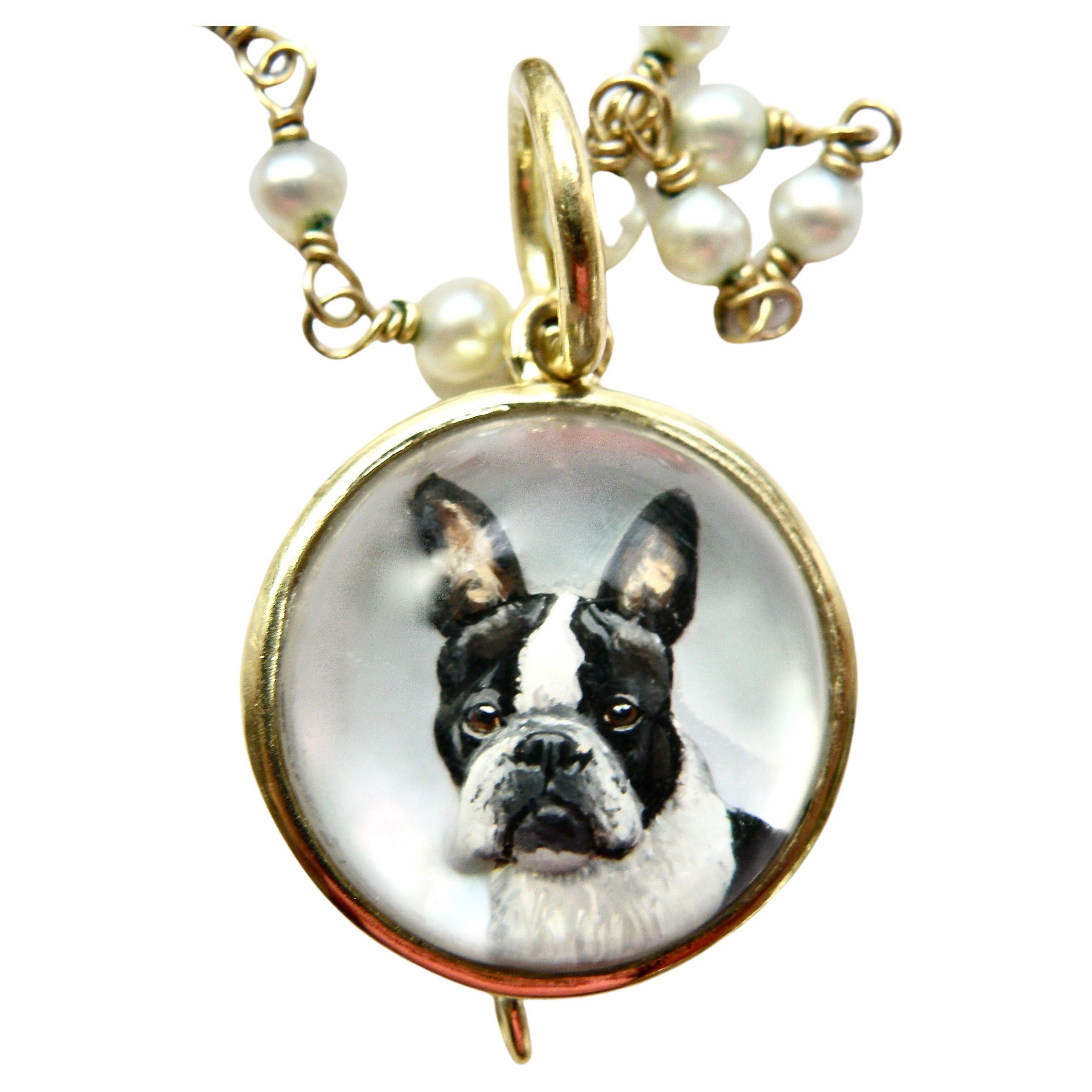 Contemporain Pendentif en cristal Boston Terrier Pug inversé 18 carats en vente
