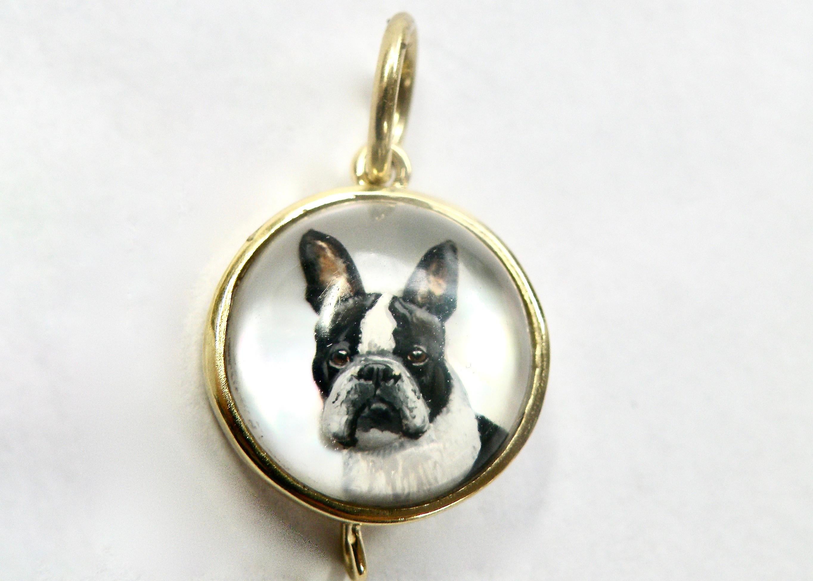 18k Boston Terrier Pug Reverse Crystal Pendant For Sale