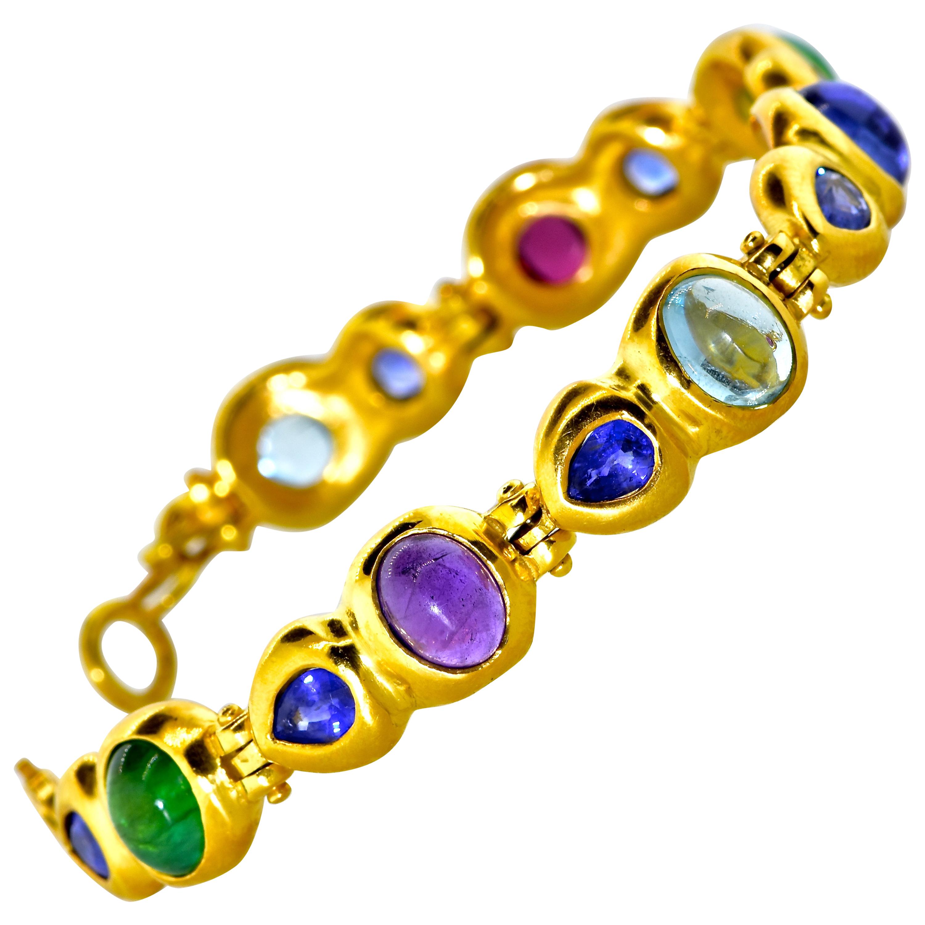 18k Bracelet with Sapphire, Emerald, Garnet, Aquamarine, Amethyst and Tanzanite
