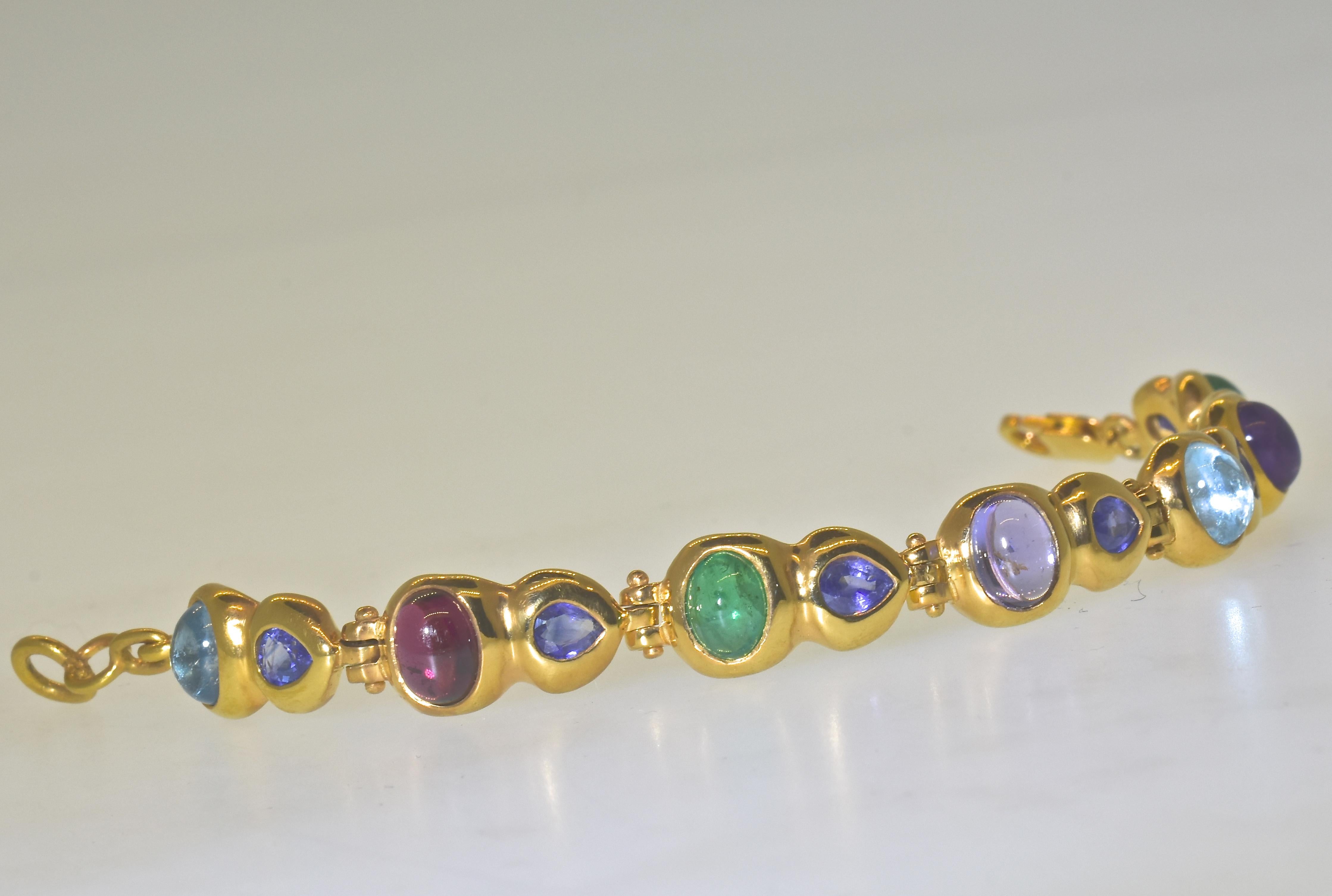 Contemporary 18k Bracelet with Sapphire, Emerald, Garnet, Aquamarine, Amethyst and Tanzanite