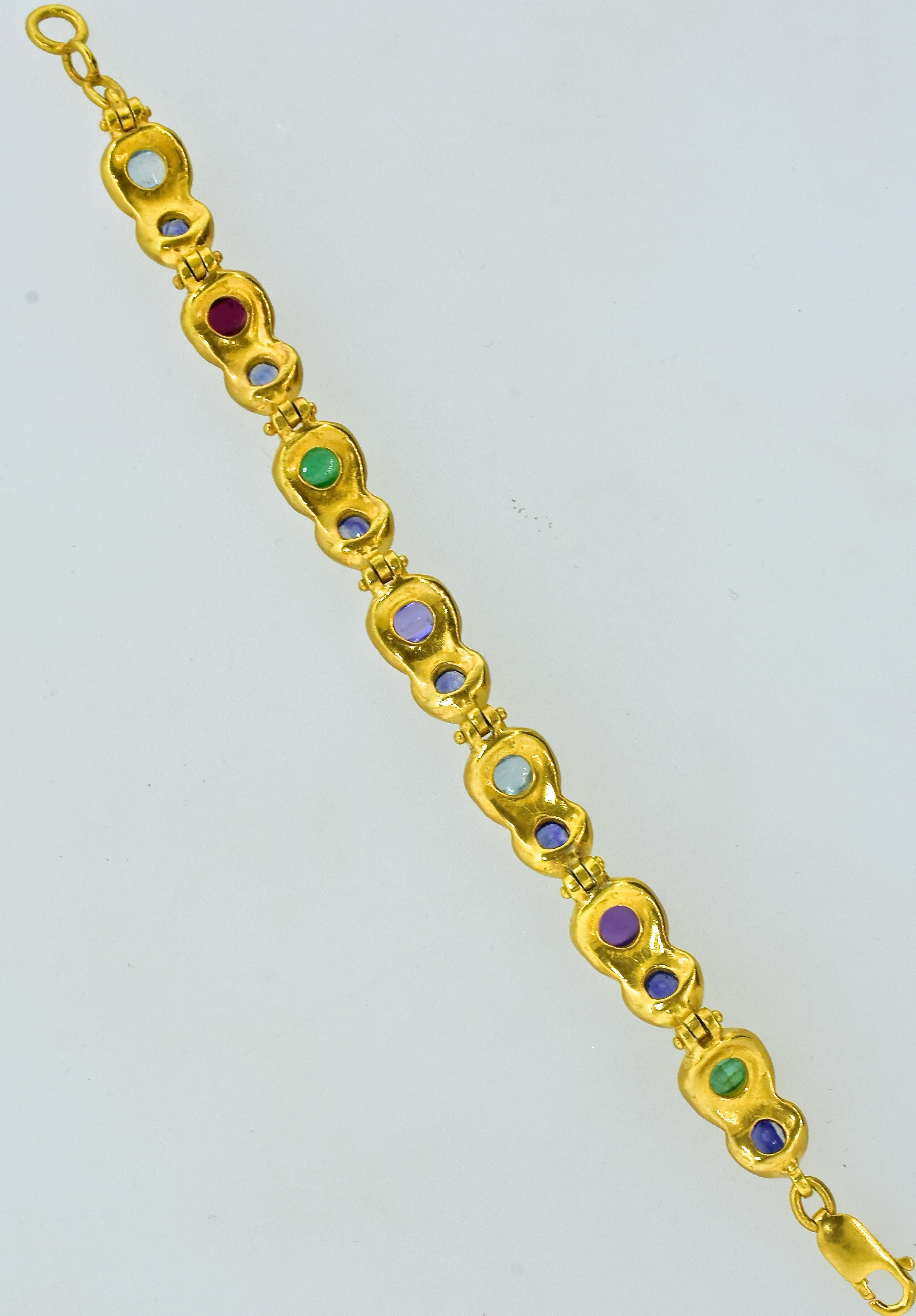 Cabochon 18k Bracelet with Sapphire, Emerald, Garnet, Aquamarine, Amethyst and Tanzanite