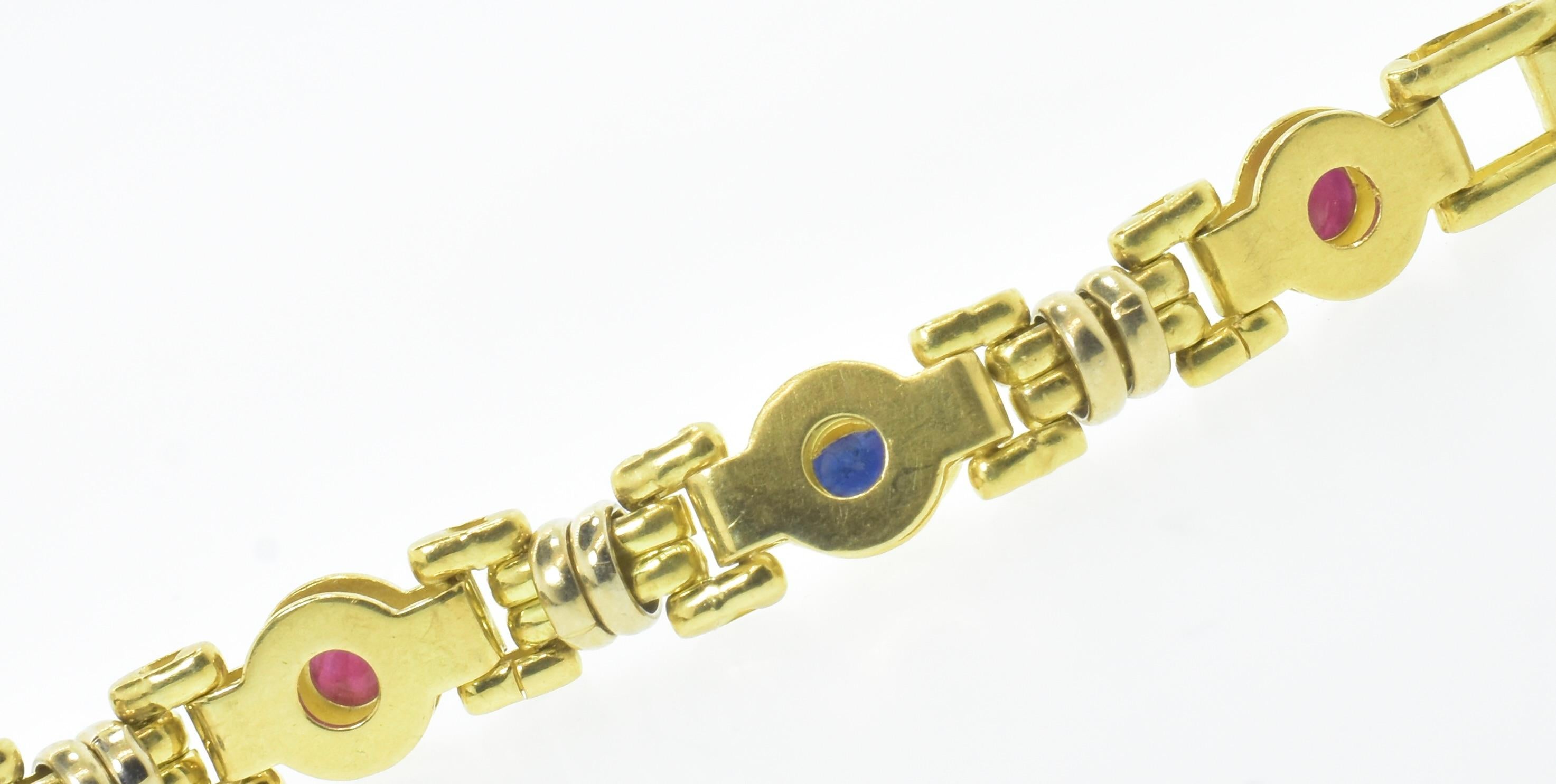18 Karat Armband mit Saphiren und Rubinen, Flexibles und ungewöhnliches komplexes Gliederarmband. im Angebot 5