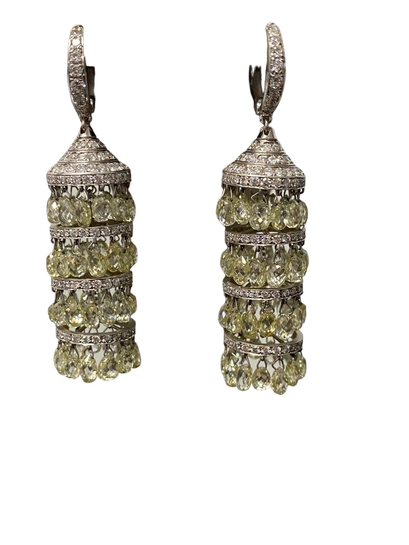 18K Briolette Fancy Yellow Diamonds Drop Earrings 40 Carats 5