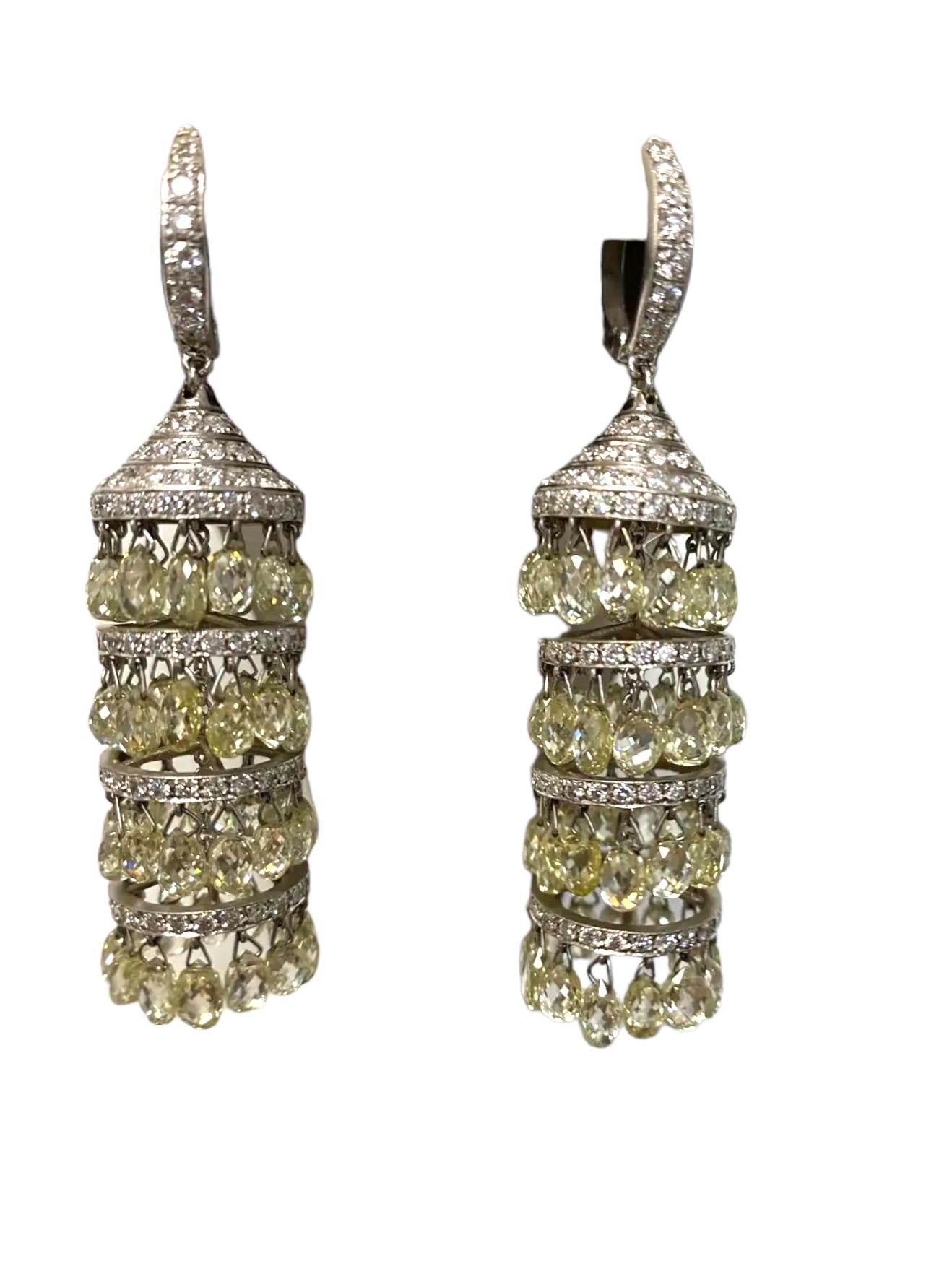18K Briolette Fancy Yellow Diamonds Drop Earrings 40 Carats In Excellent Condition In Laguna Hills, CA