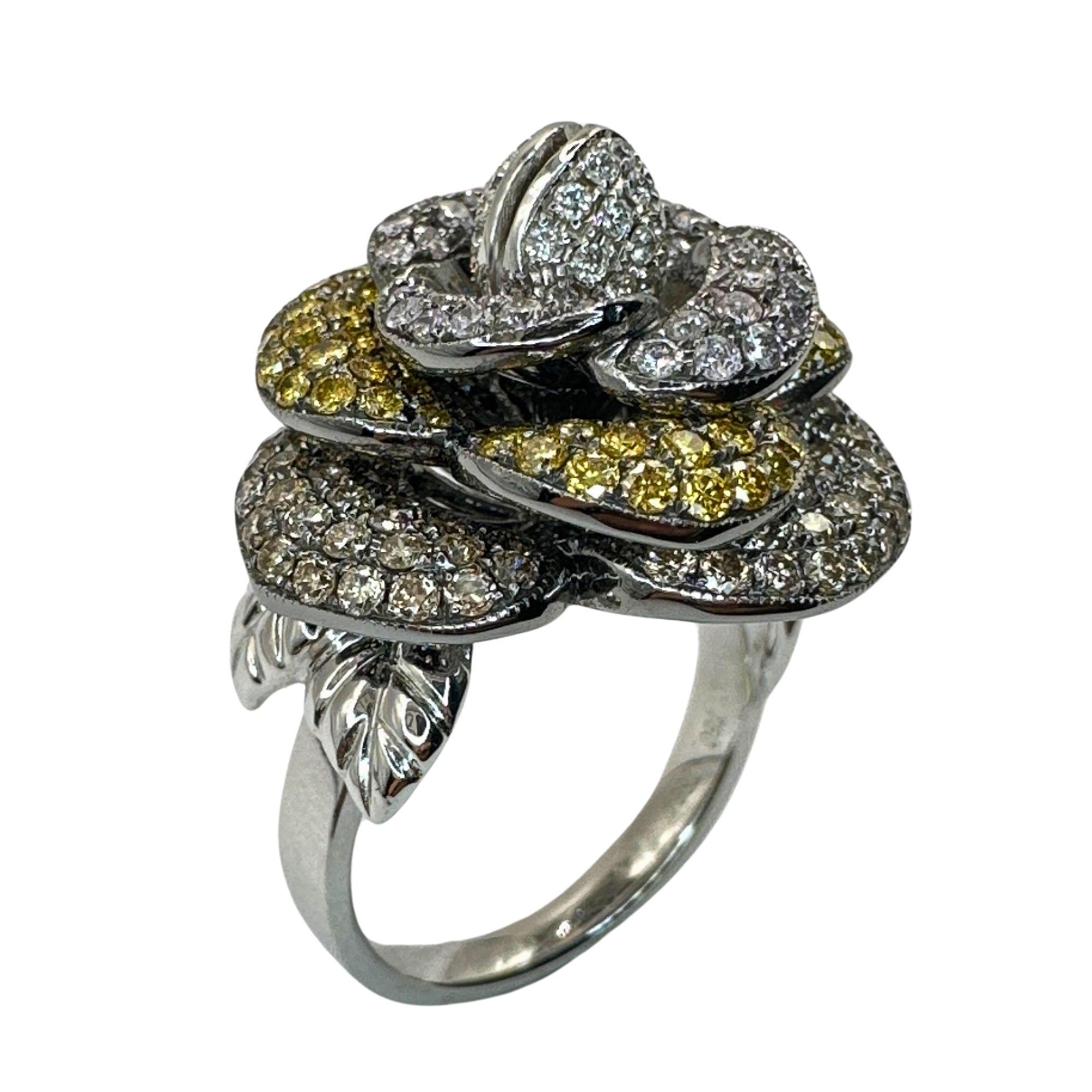 18k Brown, White and Yellow Diamond Flower Ring For Sale 1