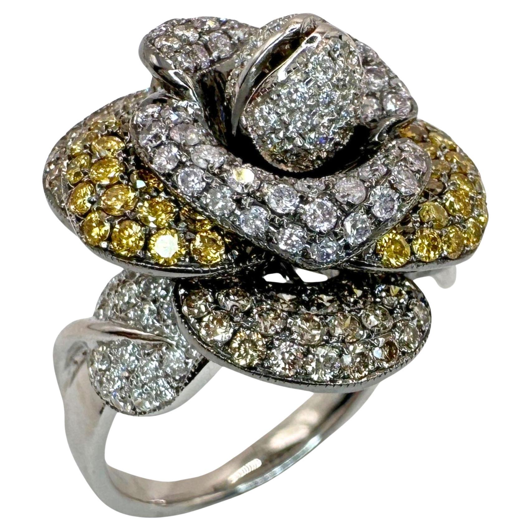 18k Brown, White and Yellow Diamond Flower Ring For Sale