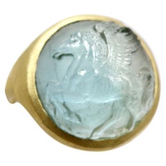 18k Brushed Gold Aquamarine Pegasus Ring