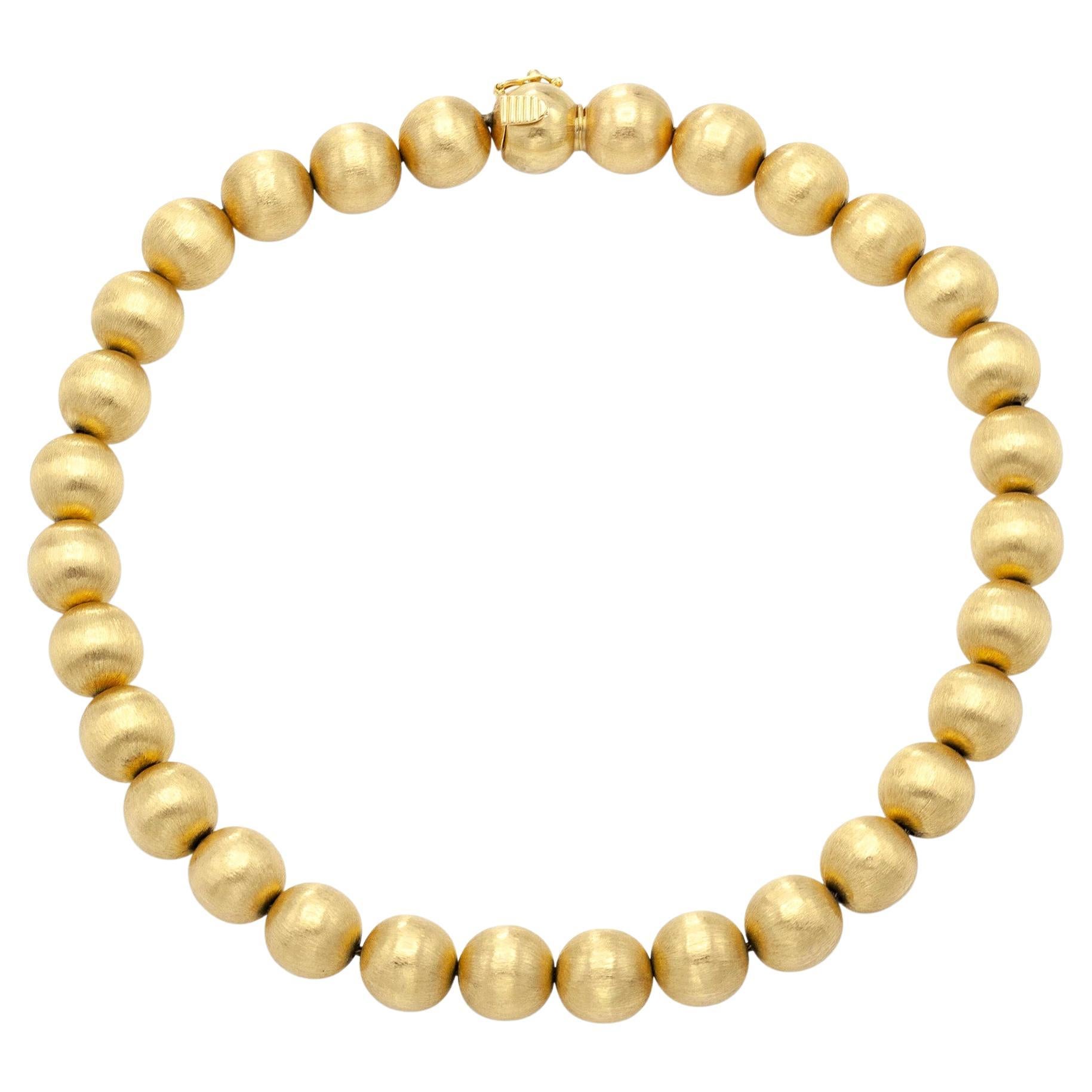 18K Brushed Gold Beads Necklace For Sale