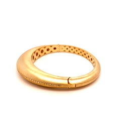 18K Brushed Matte Finish Yellow Gold and Single Row Diamond Bangle Bracelet