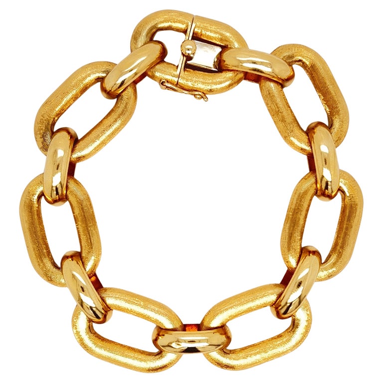 18K Brushed Matte Finish Yellow Gold Oval Link Bracelet at 1stDibs