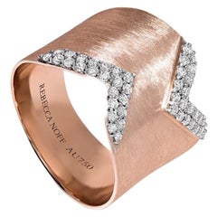 18k Brushed Rose Gold and Diamonds Block Ring