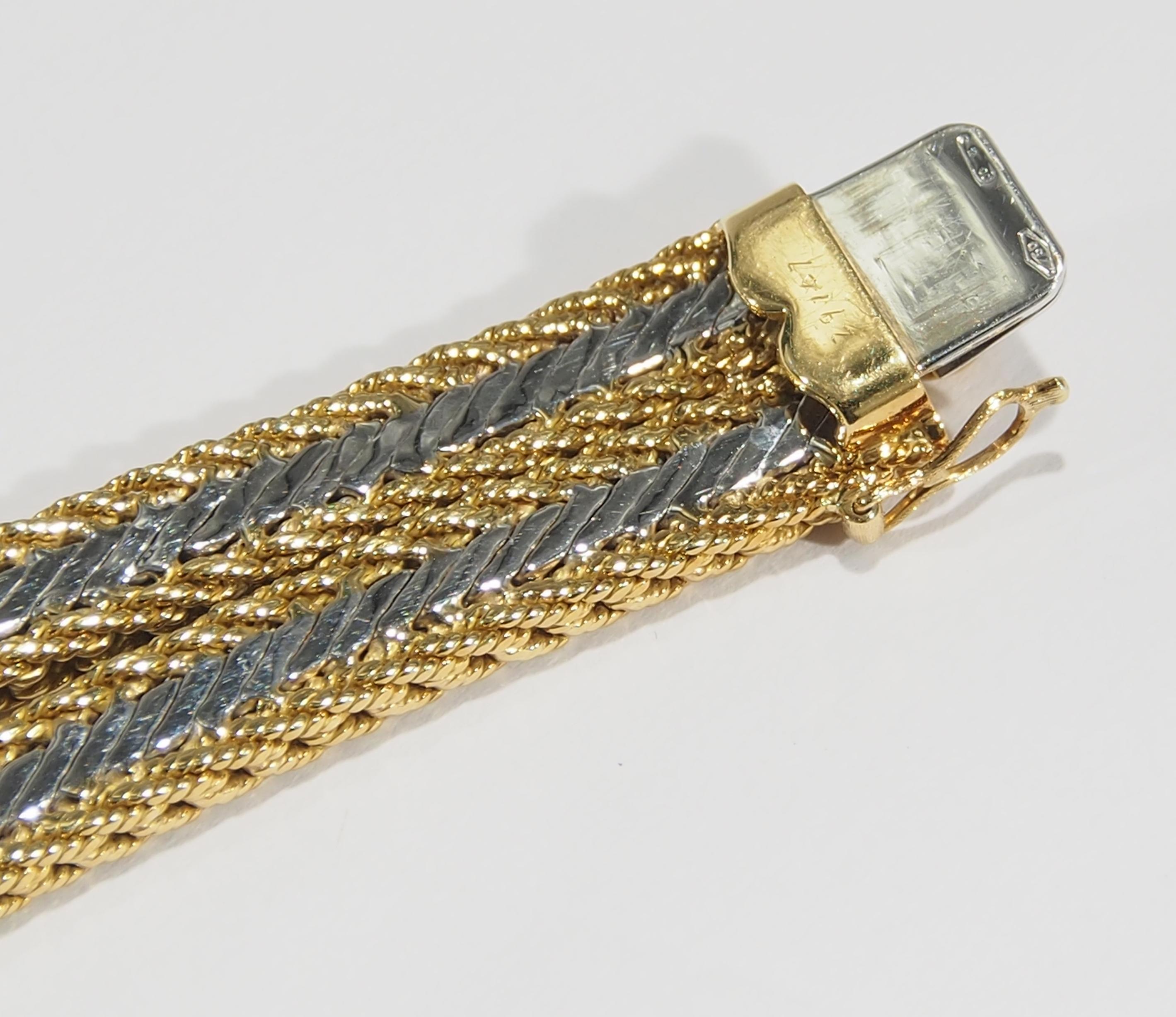 18 Karat Buccellati Bracelet Interlocking White Yellow Gold Rope Motif 1