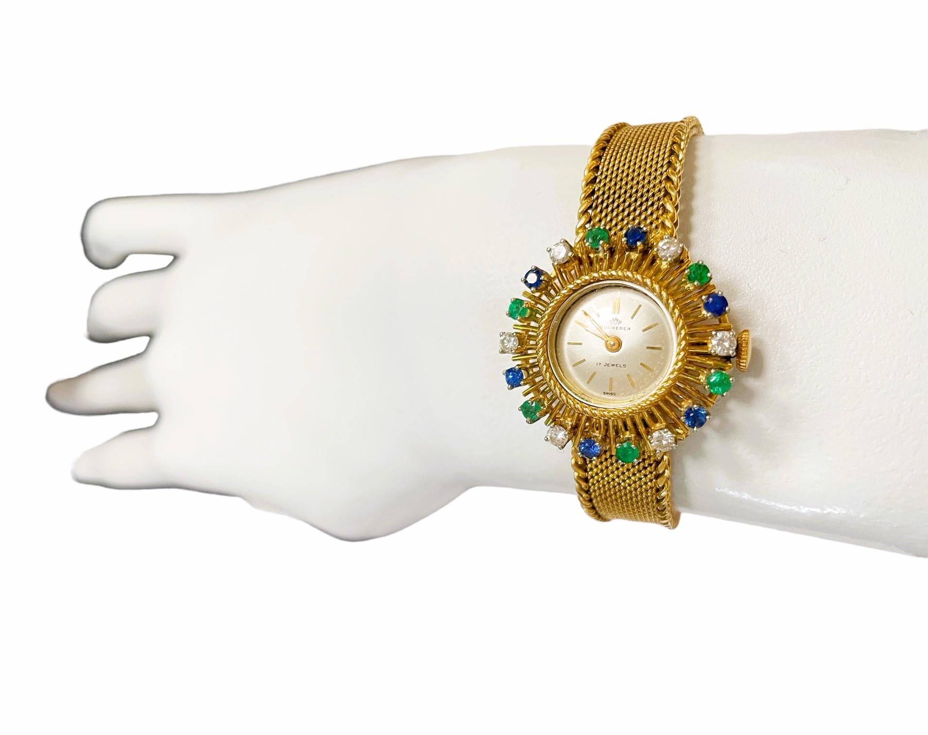 18k Bucherer Quartz Watch with Diamonds, Sapphires & Emeralds with GIA Appraisal 9