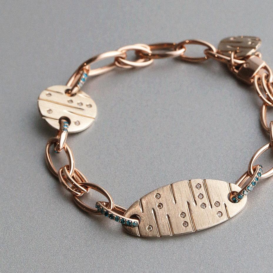 da uomo o donna Bracciali in bule e diamanti bianchi 18K di 'soonhee' (tagliaM:circonferenza 21,5 cm) in vendita
