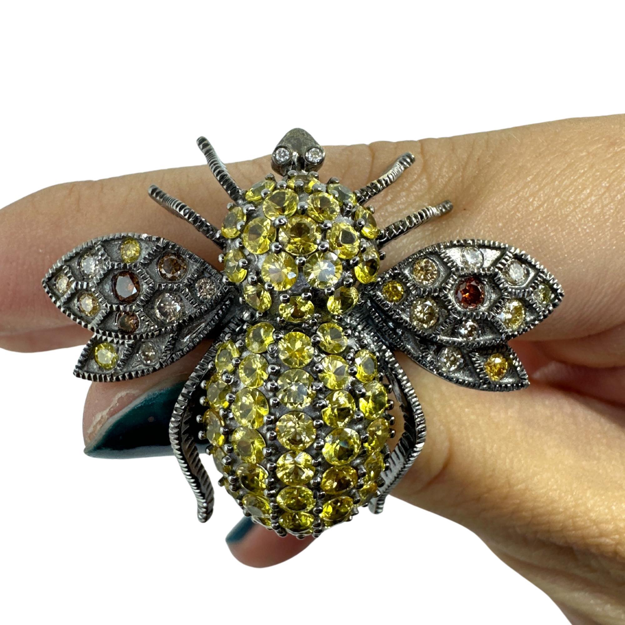 Women's 18K Bumble Bee Diamond and Yellow Sapphire Cocktail Ring For Sale