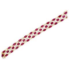 27.72 Carat Burma Ruby and Diamond Bracelet AGL Certified Total 18k Yellow Gold