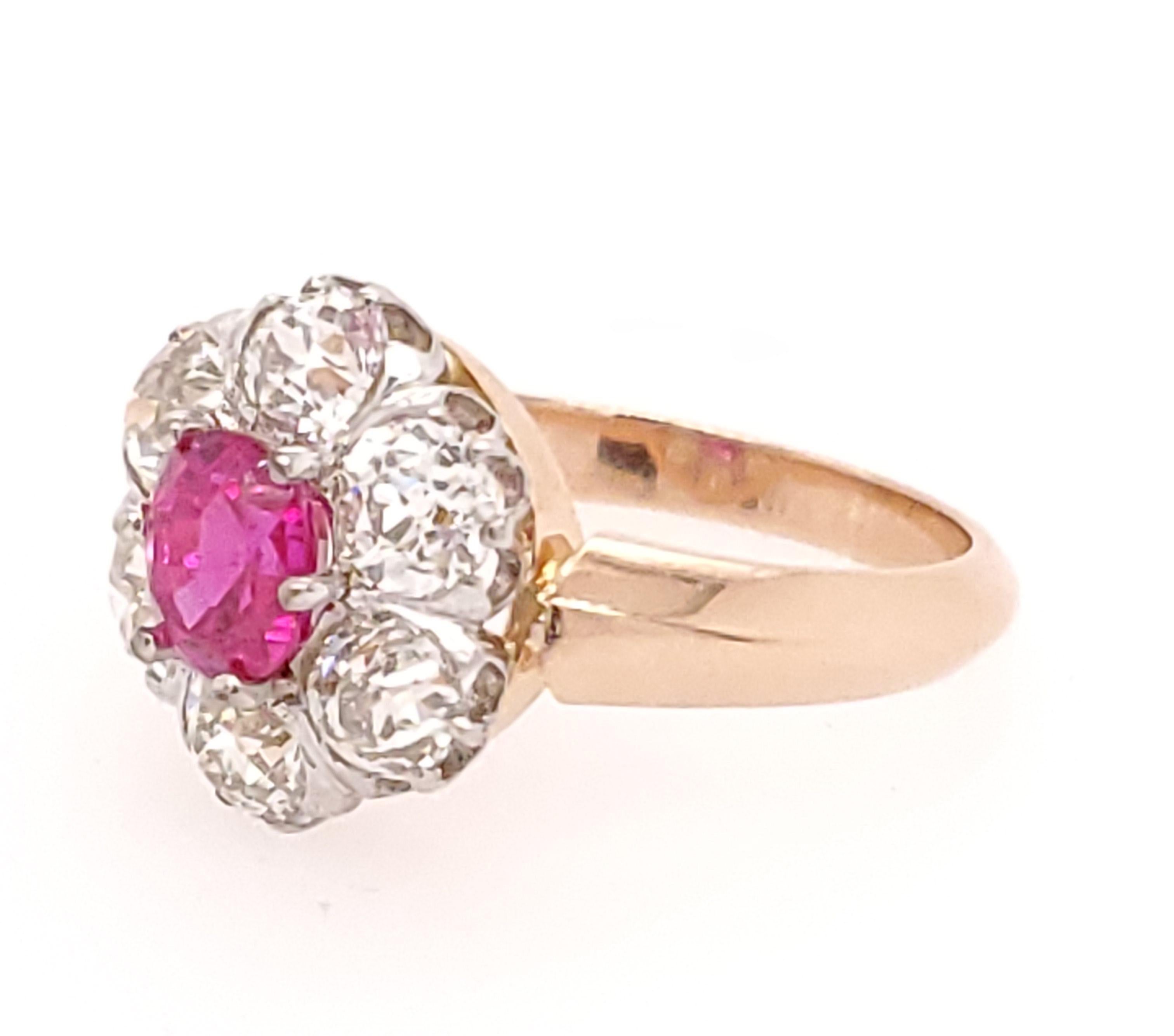 18 Karat Burma Ruby Diamond Ring GIA Rose White Gold Halo In Good Condition For Sale In Boca Raton, FL