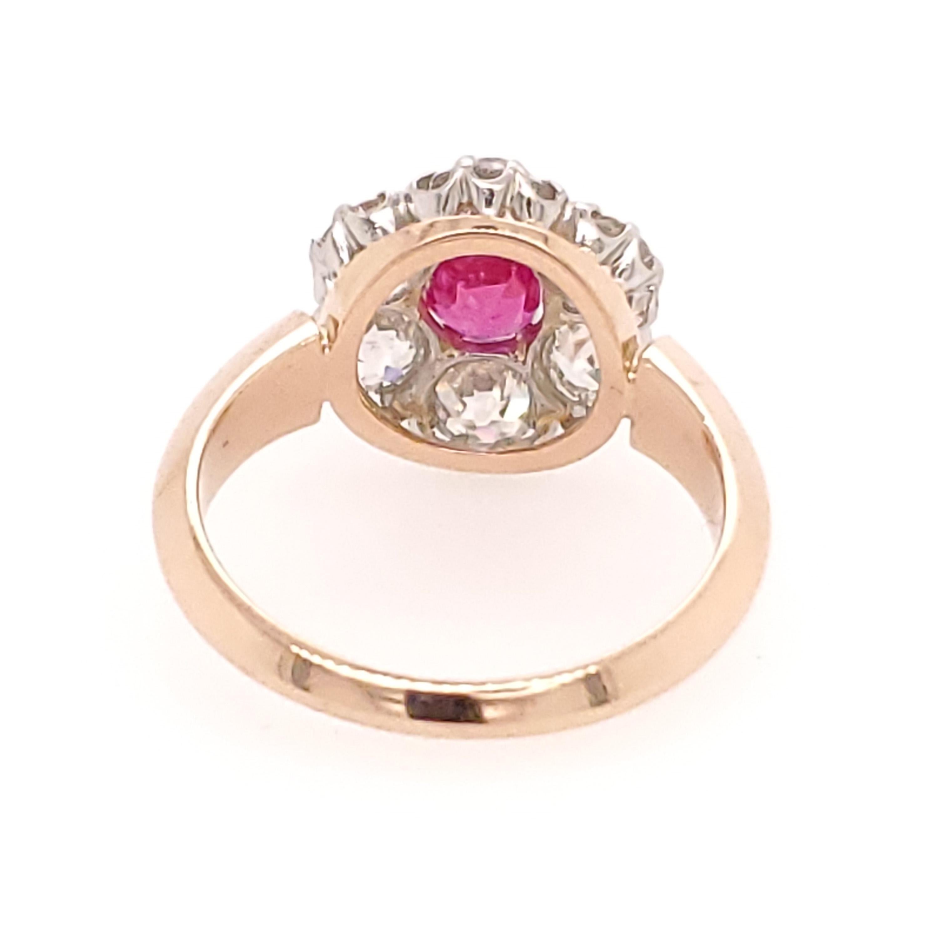 Women's or Men's 18 Karat Burma Ruby Diamond Ring GIA Rose White Gold Halo For Sale