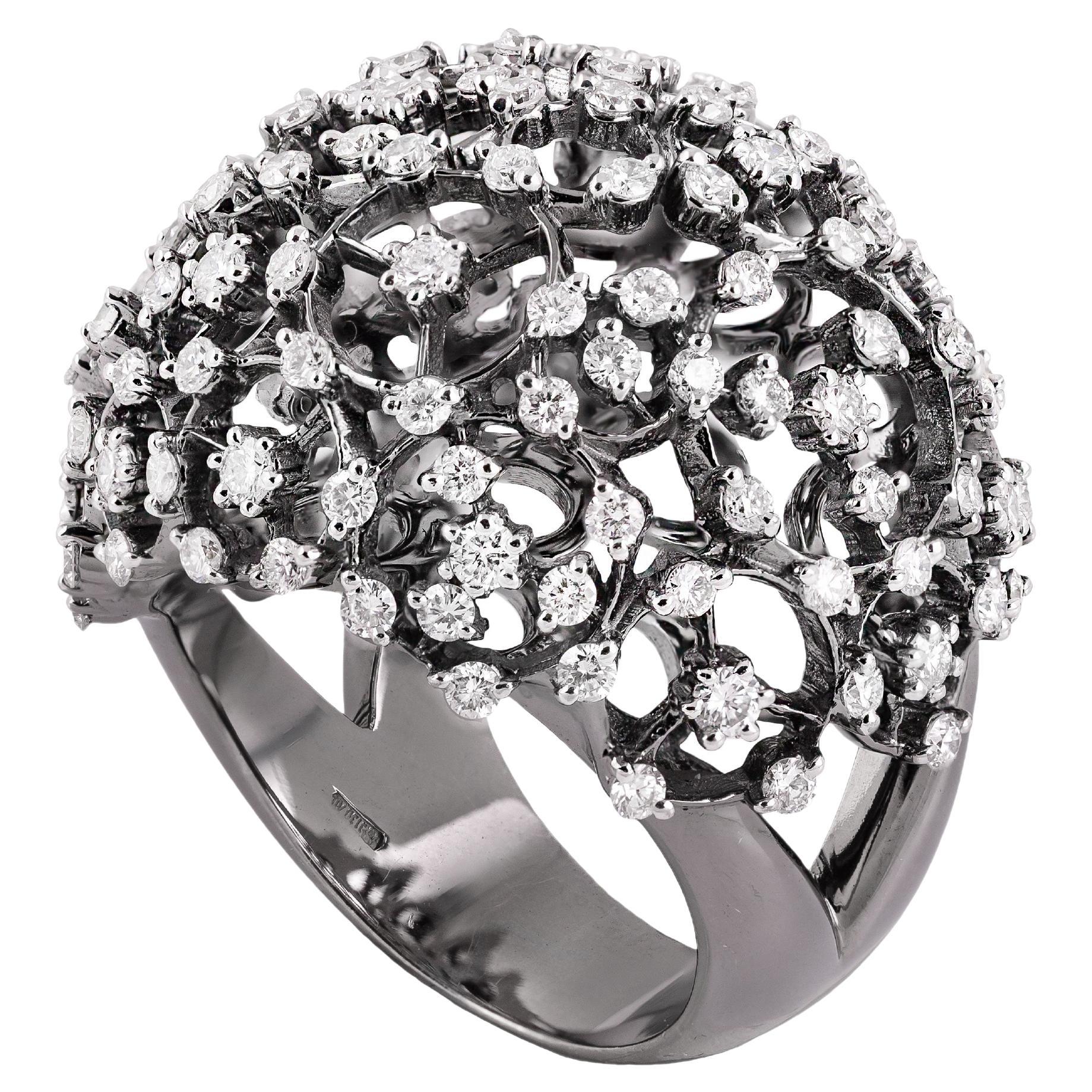 Mauboussin Clear Crystal with Dark Tint and Diamond Dome Ring, 18K For Sale  at 1stDibs