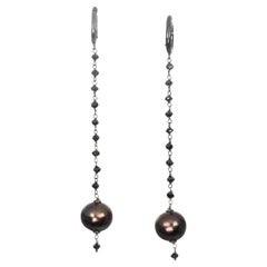 18K Burnished White Gold Drop Earrings with Black Diamonds