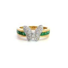 18k Butterfly Emerald Diamond Ring