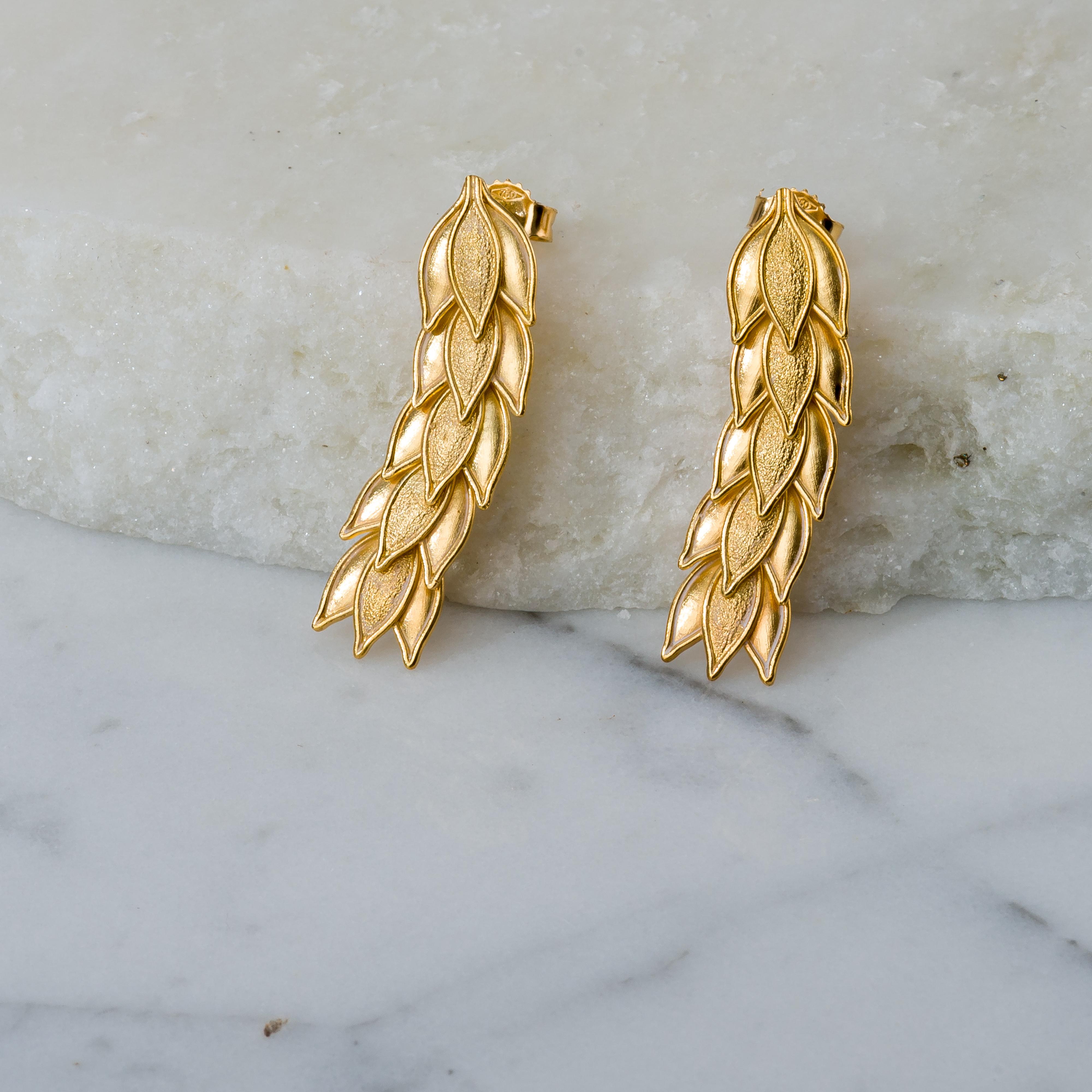 18K Byzantine Gold Laurel Earrings In New Condition For Sale In Athens, GR